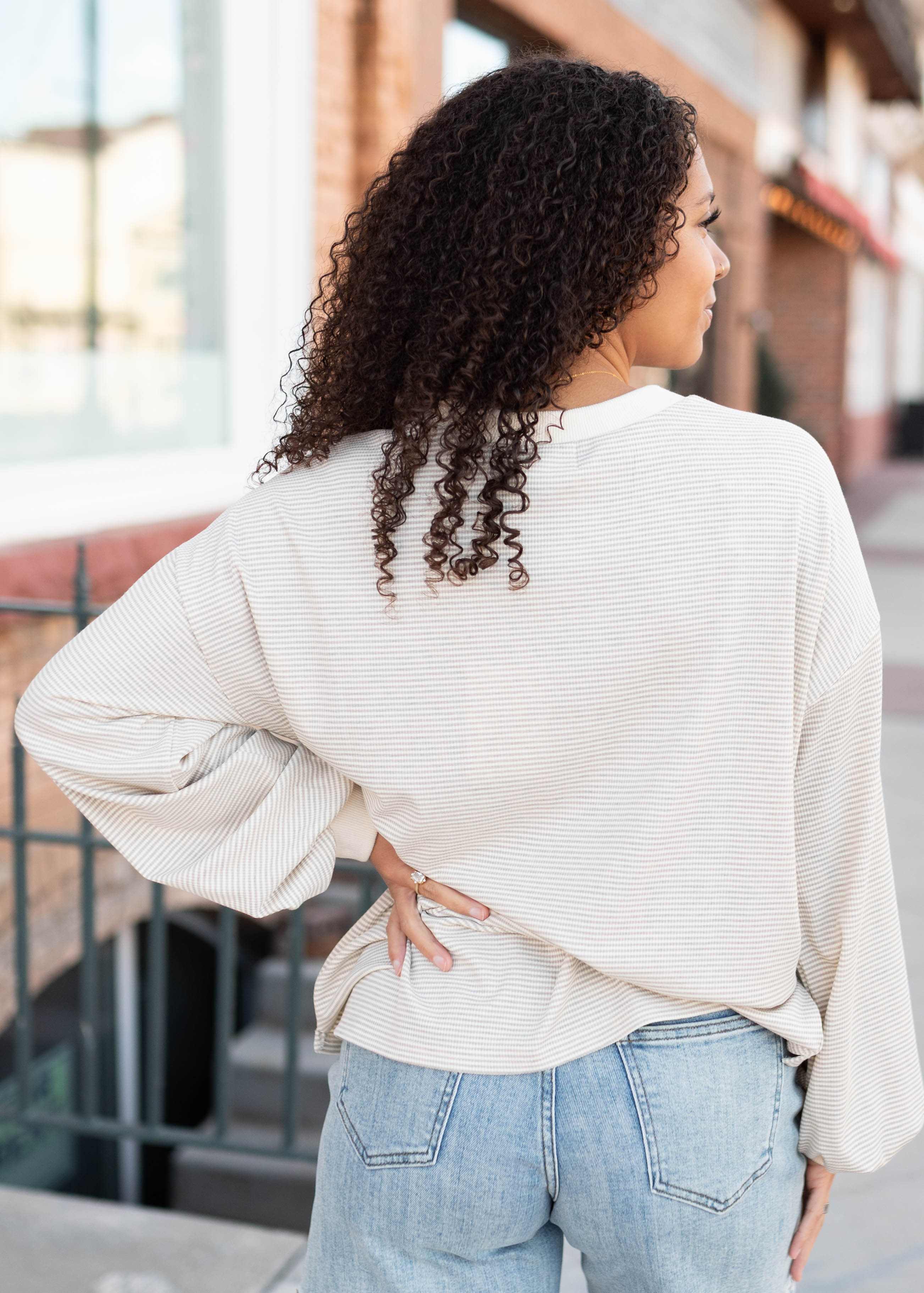Katelyn Light Mocha Striped Pullover