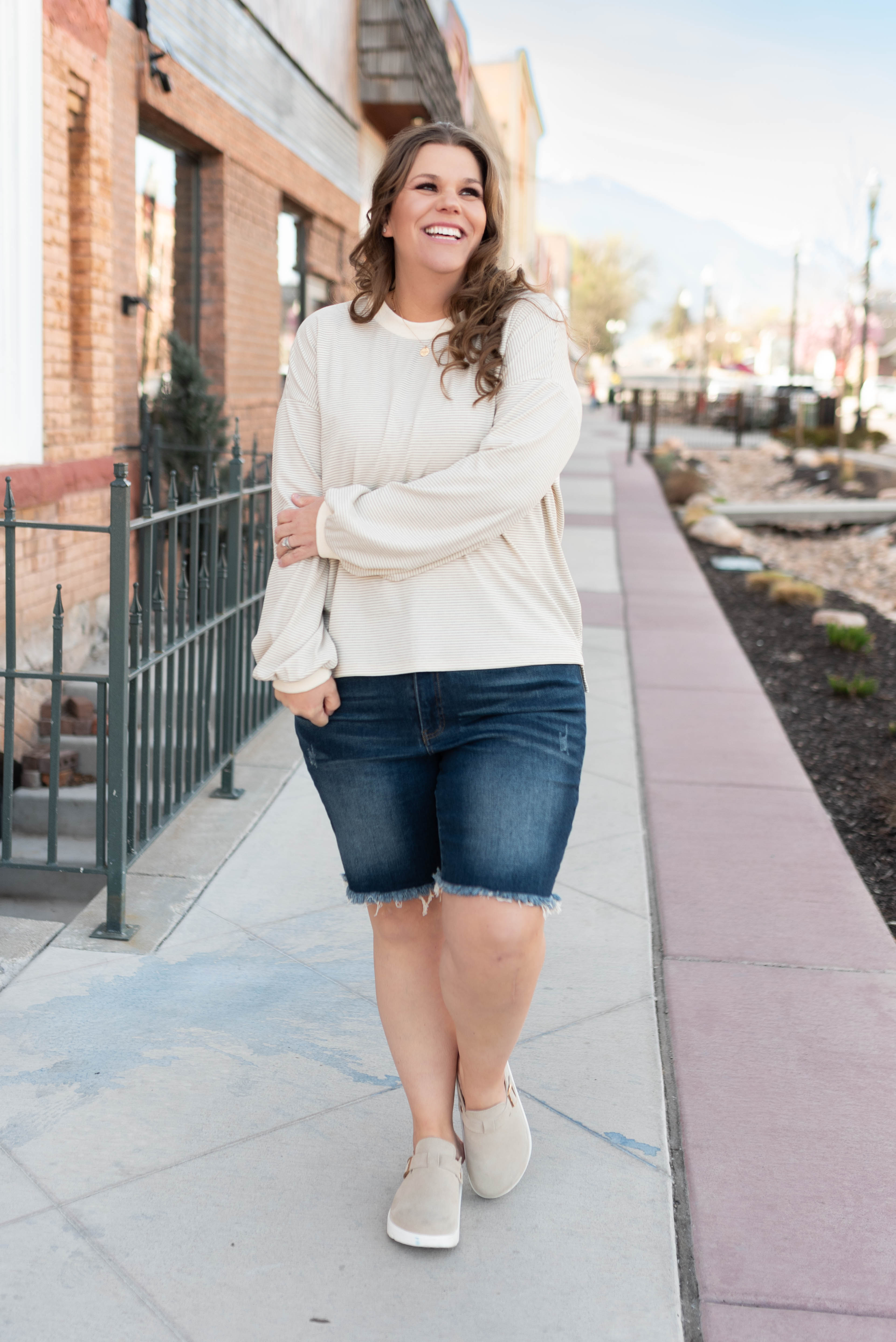 Katelyn Light Mocha Striped Pullover