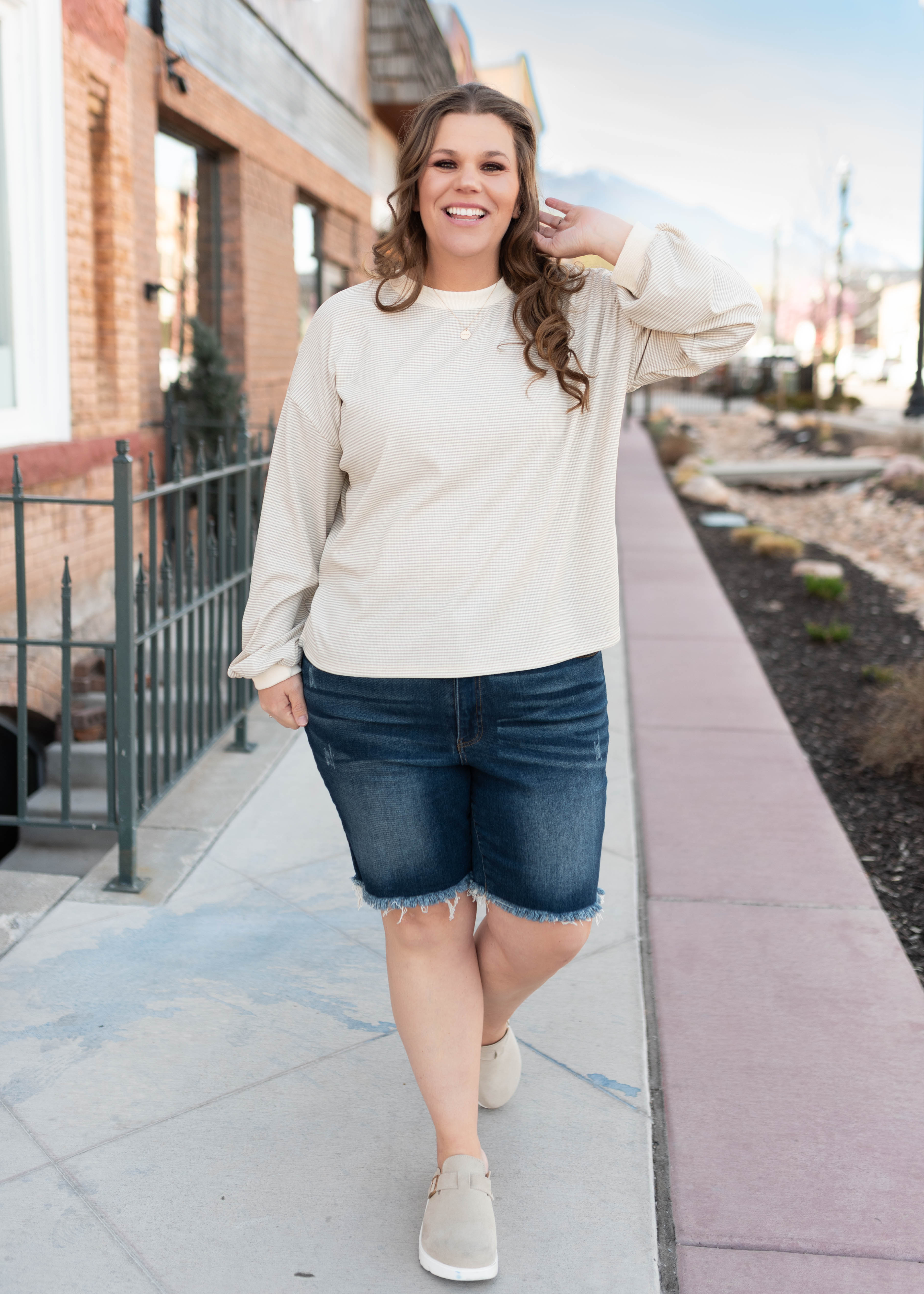 Katelyn Light Mocha Striped Pullover
