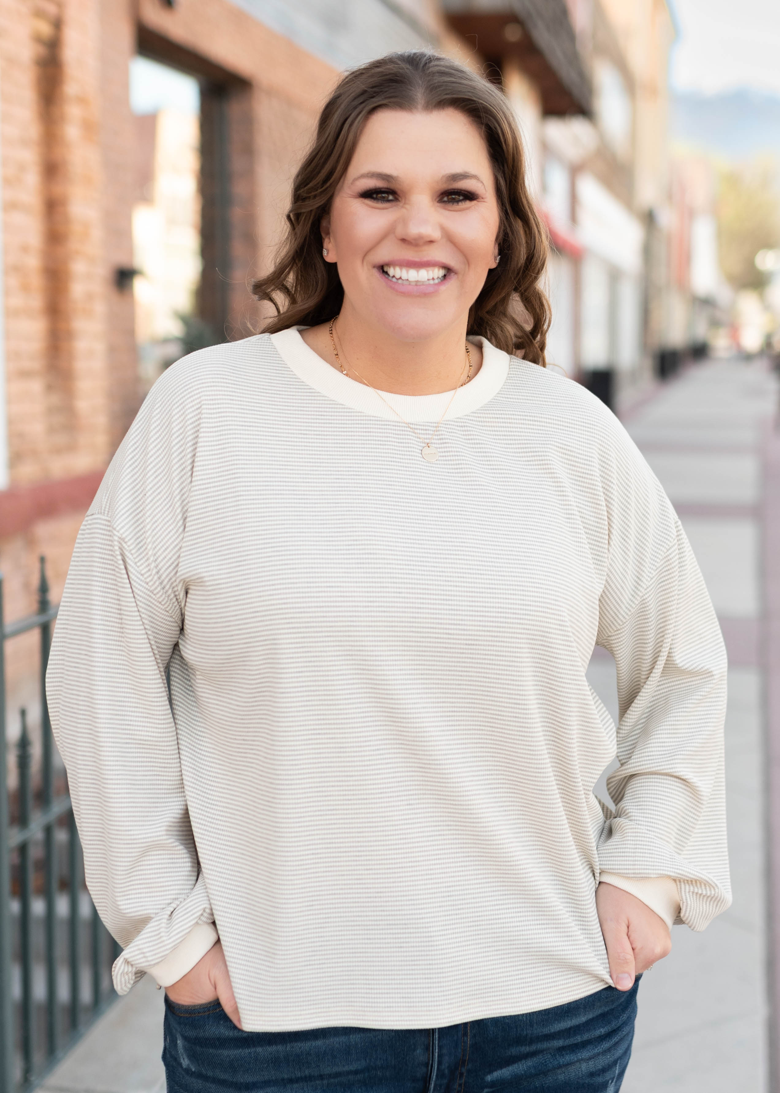 Katelyn Light Mocha Striped Pullover
