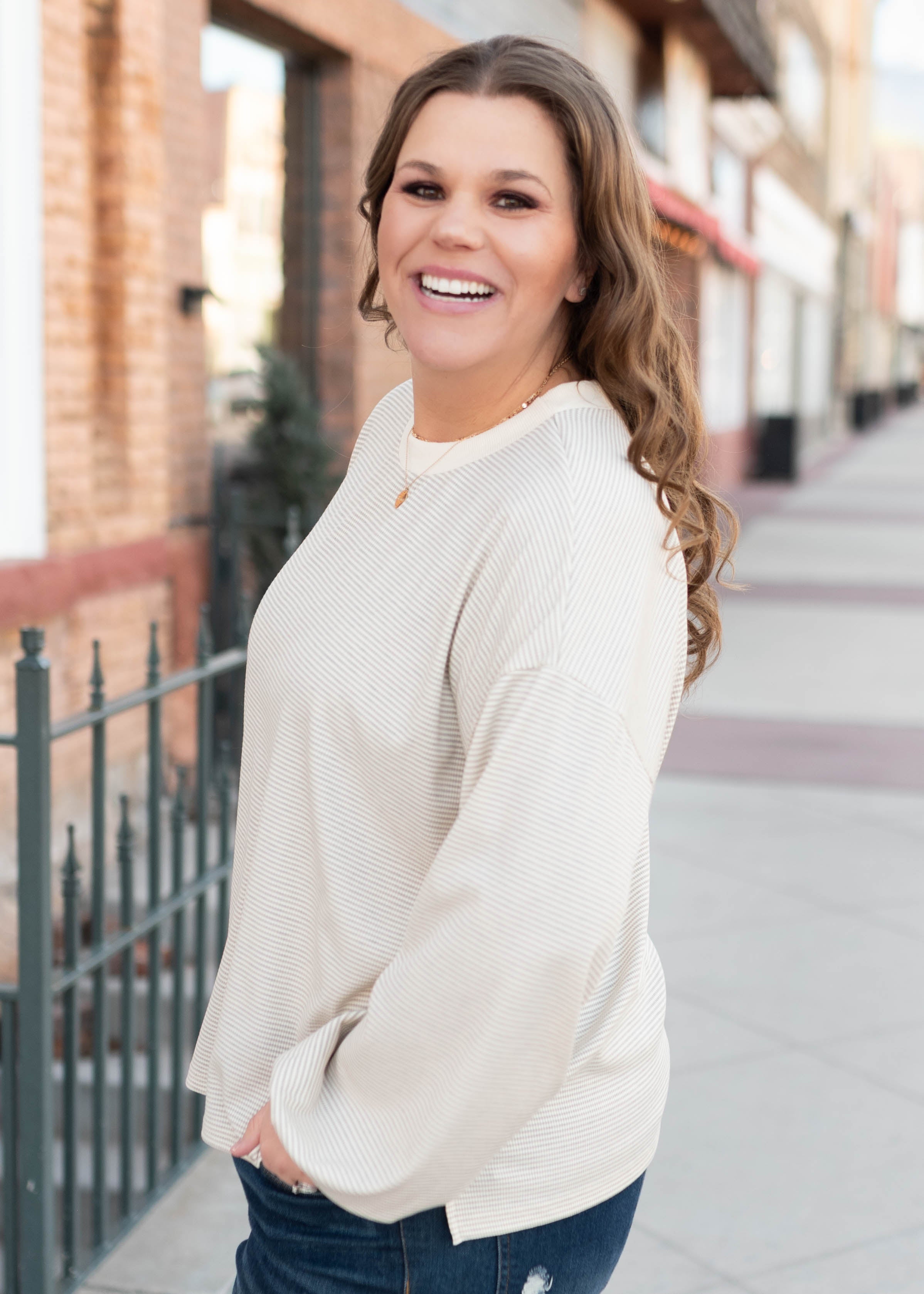Katelyn Light Mocha Striped Pullover