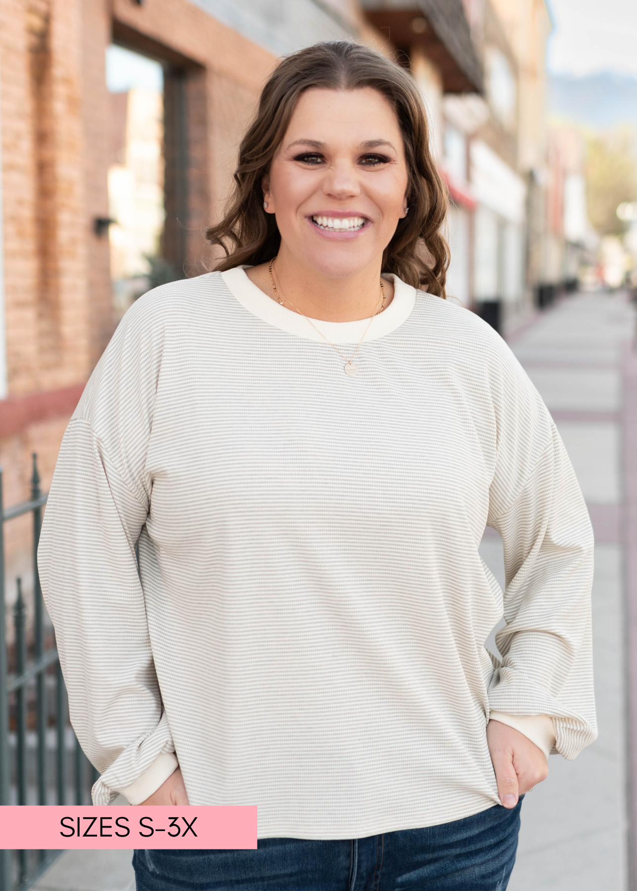 Katelyn Light Mocha Striped Pullover