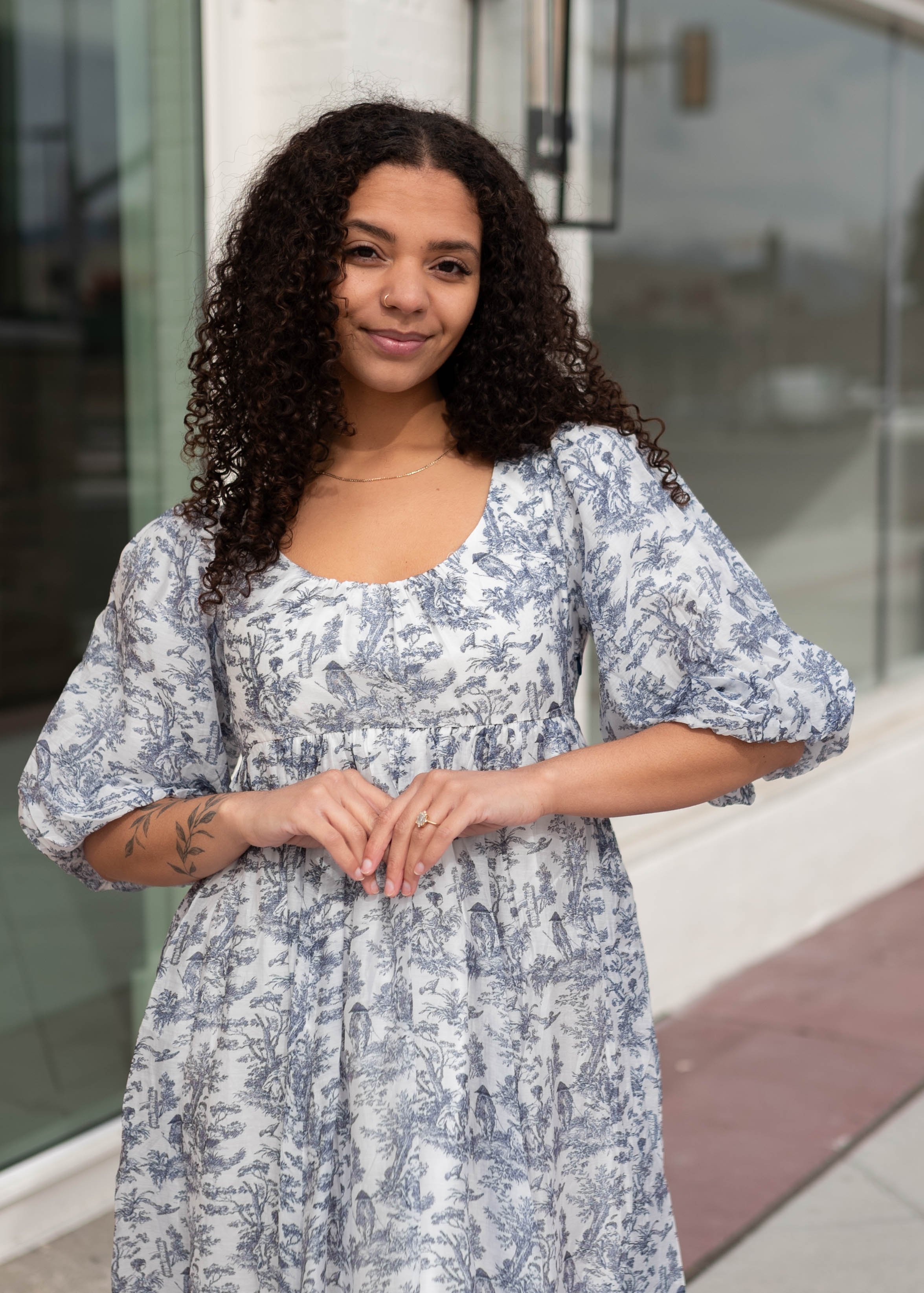 Kelly White & Blue Patterned Dress
