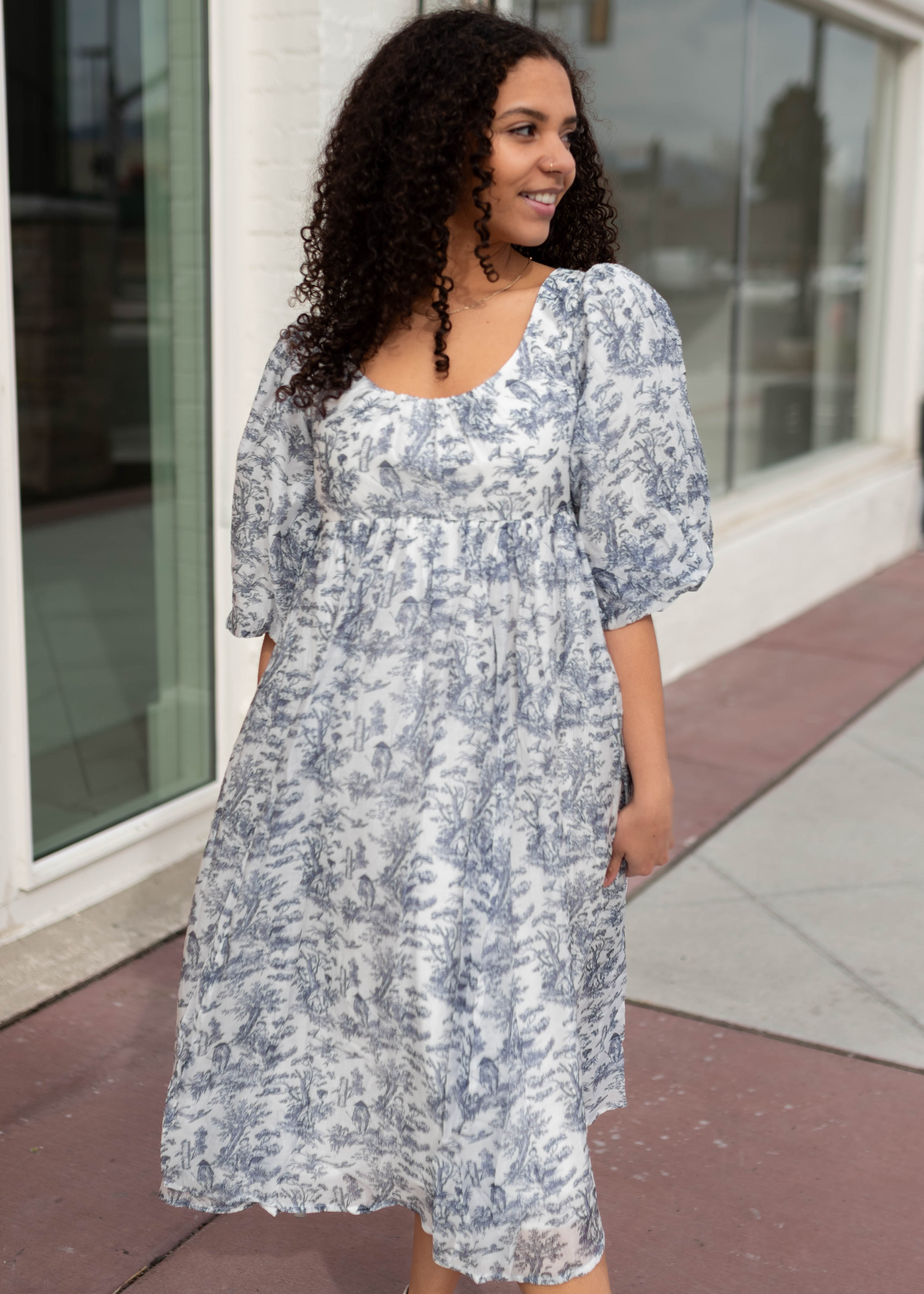 Kelly White & Blue Patterned Dress