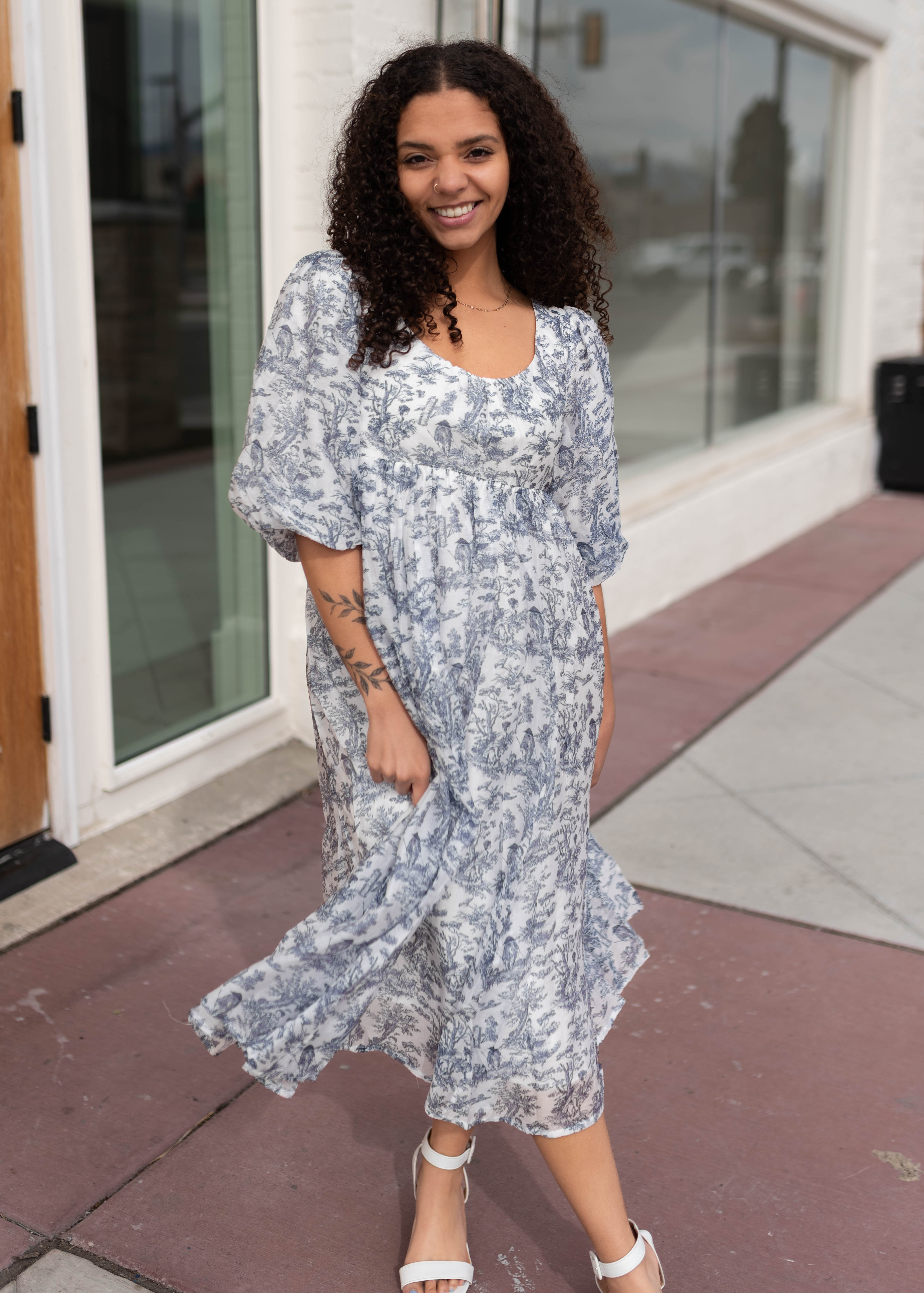 Kelly White & Blue Patterned Dress