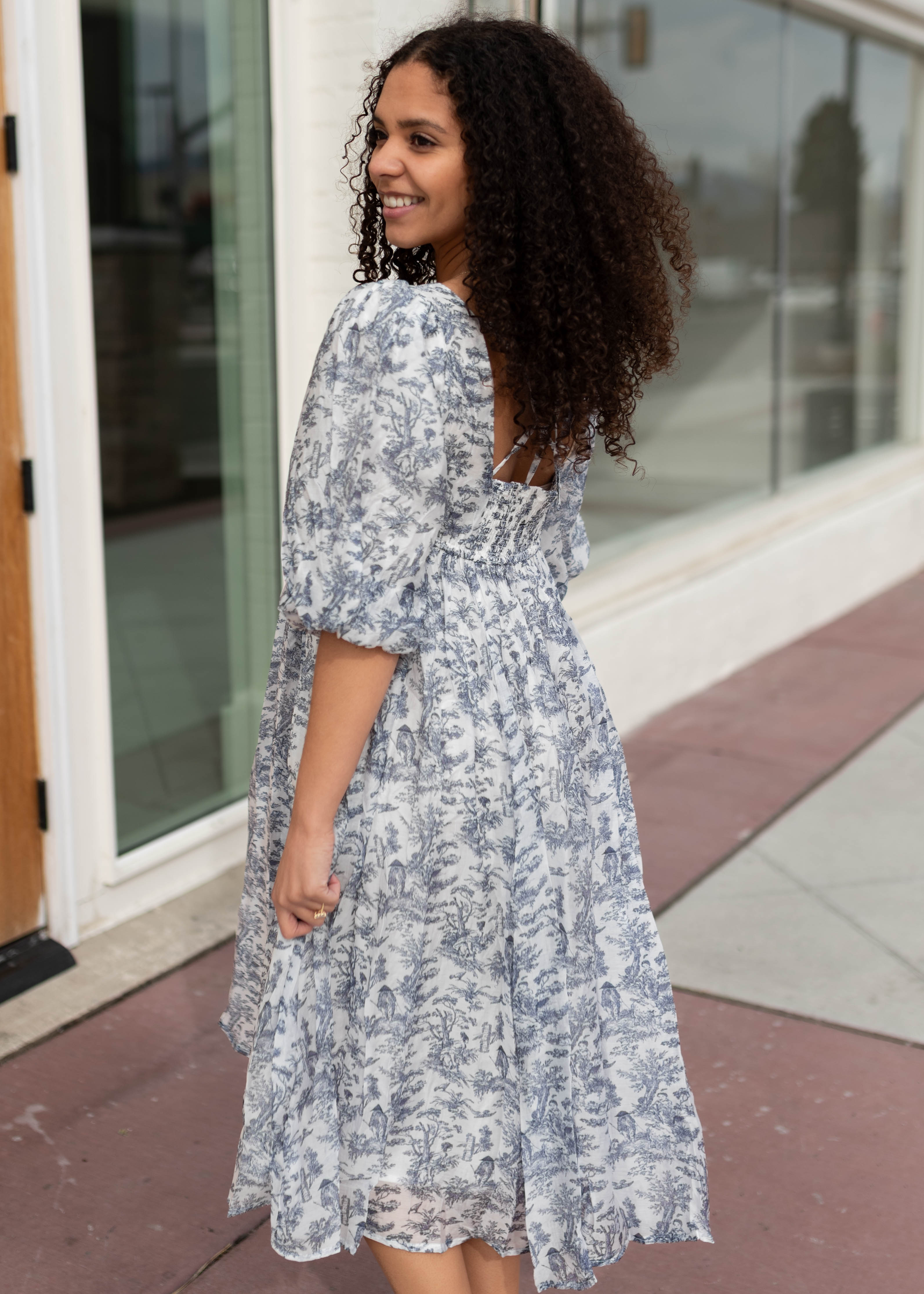 Kelly White & Blue Patterned Dress