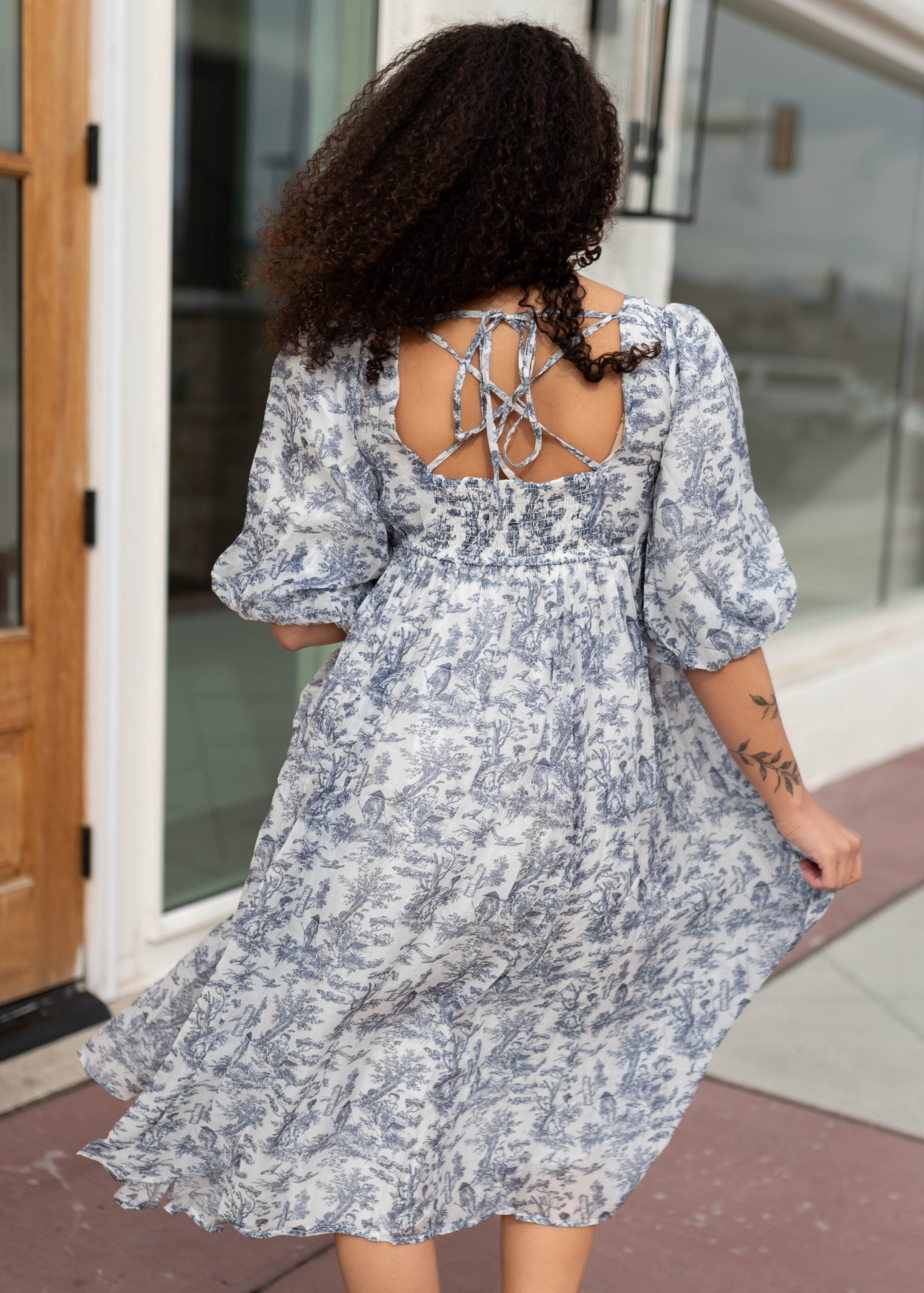 Kelly White & Blue Patterned Dress