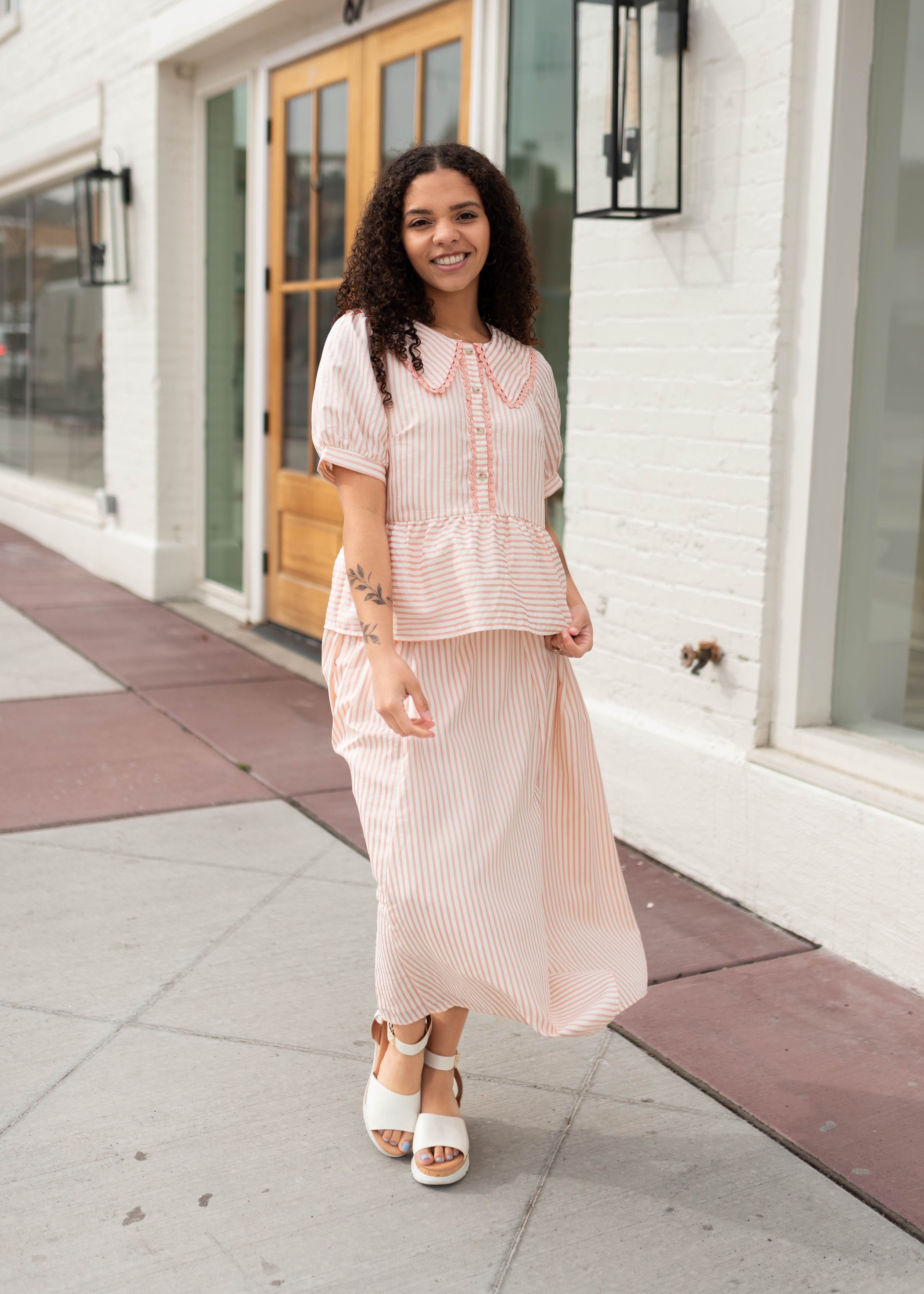 Kendra Pink Striped Collared Top