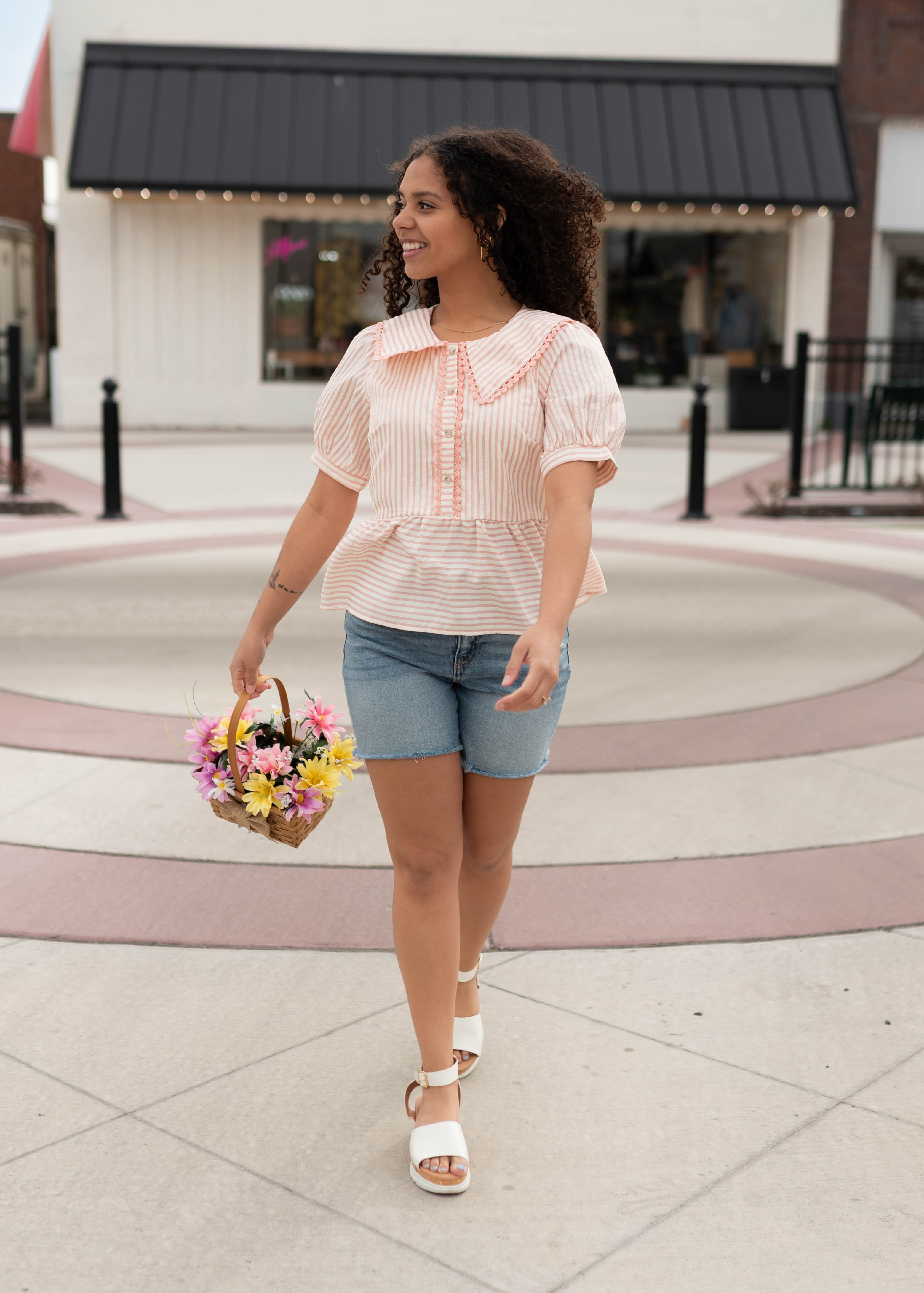 Kendra Pink Striped Collared Top