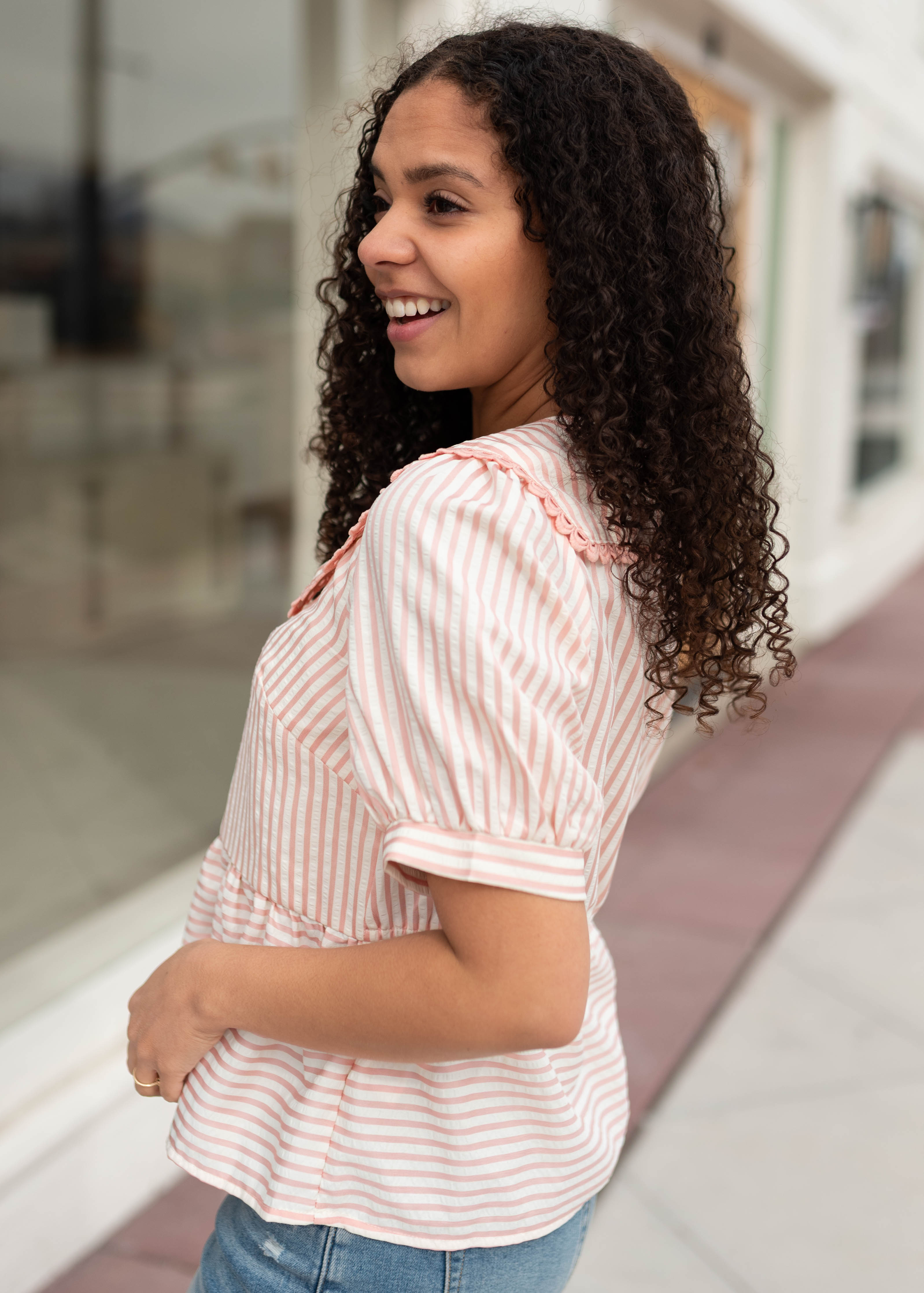 Kendra Pink Striped Collared Top