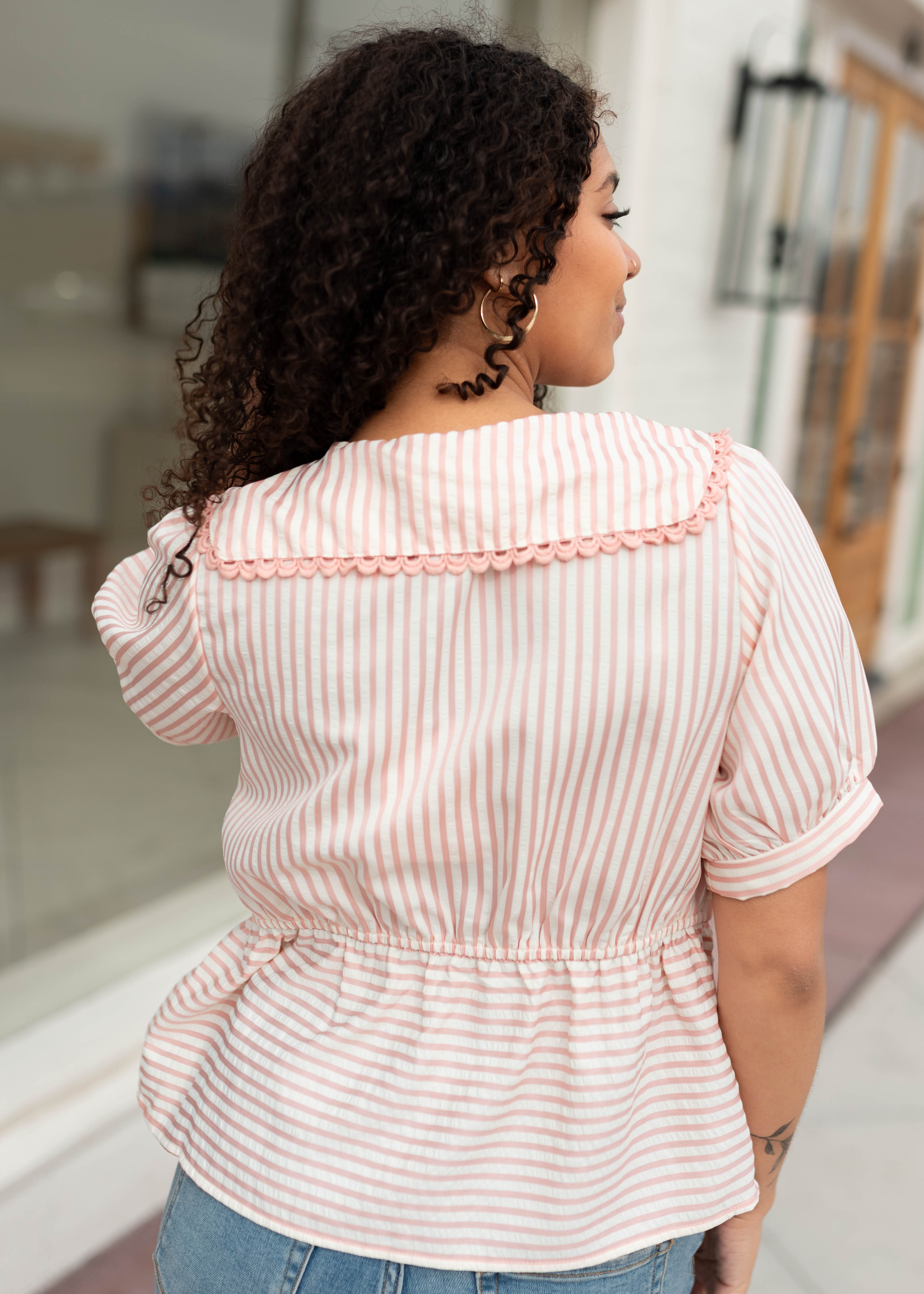 Kendra Pink Striped Collared Top