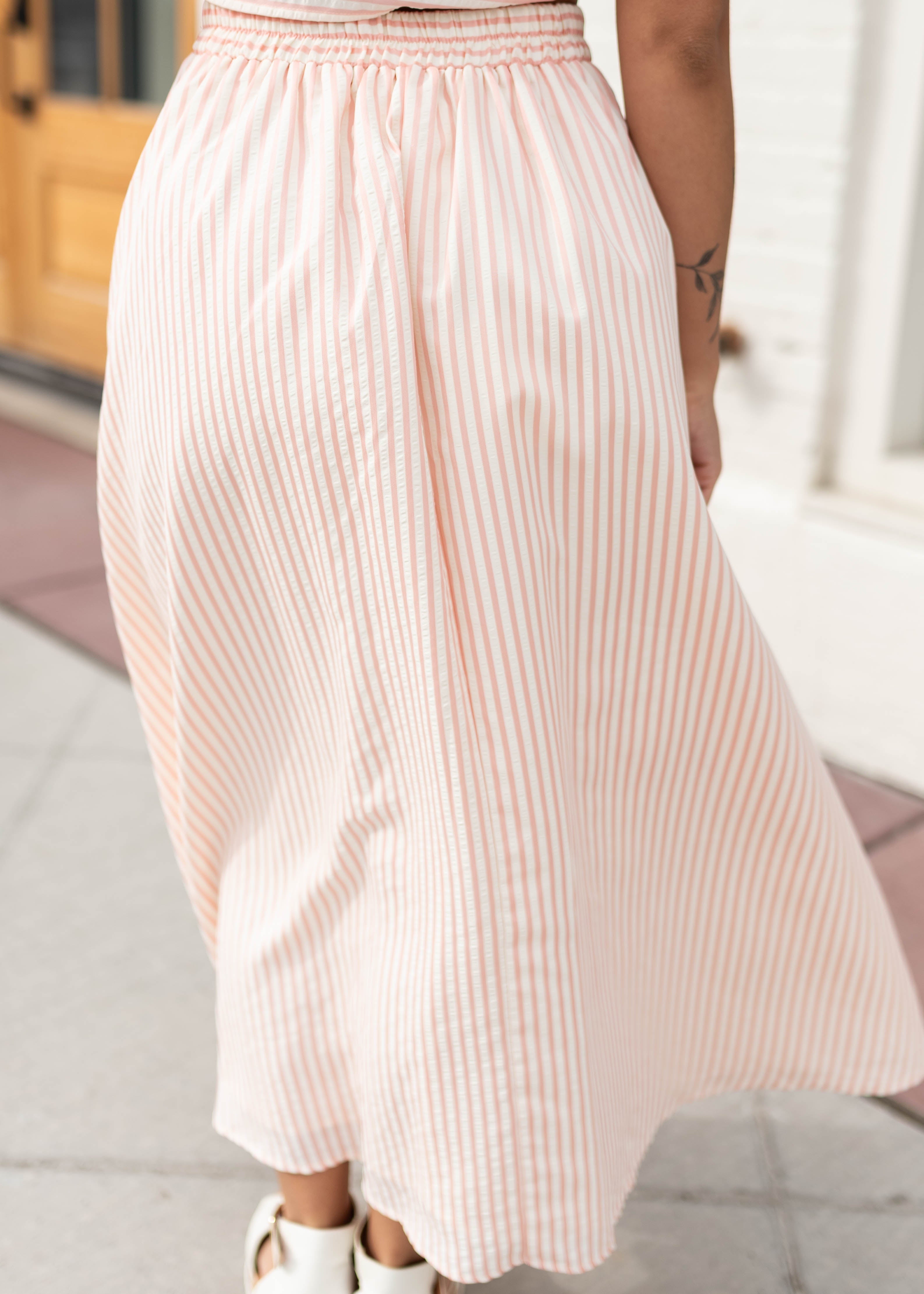 Kendra Pink Striped Midi Skirt
