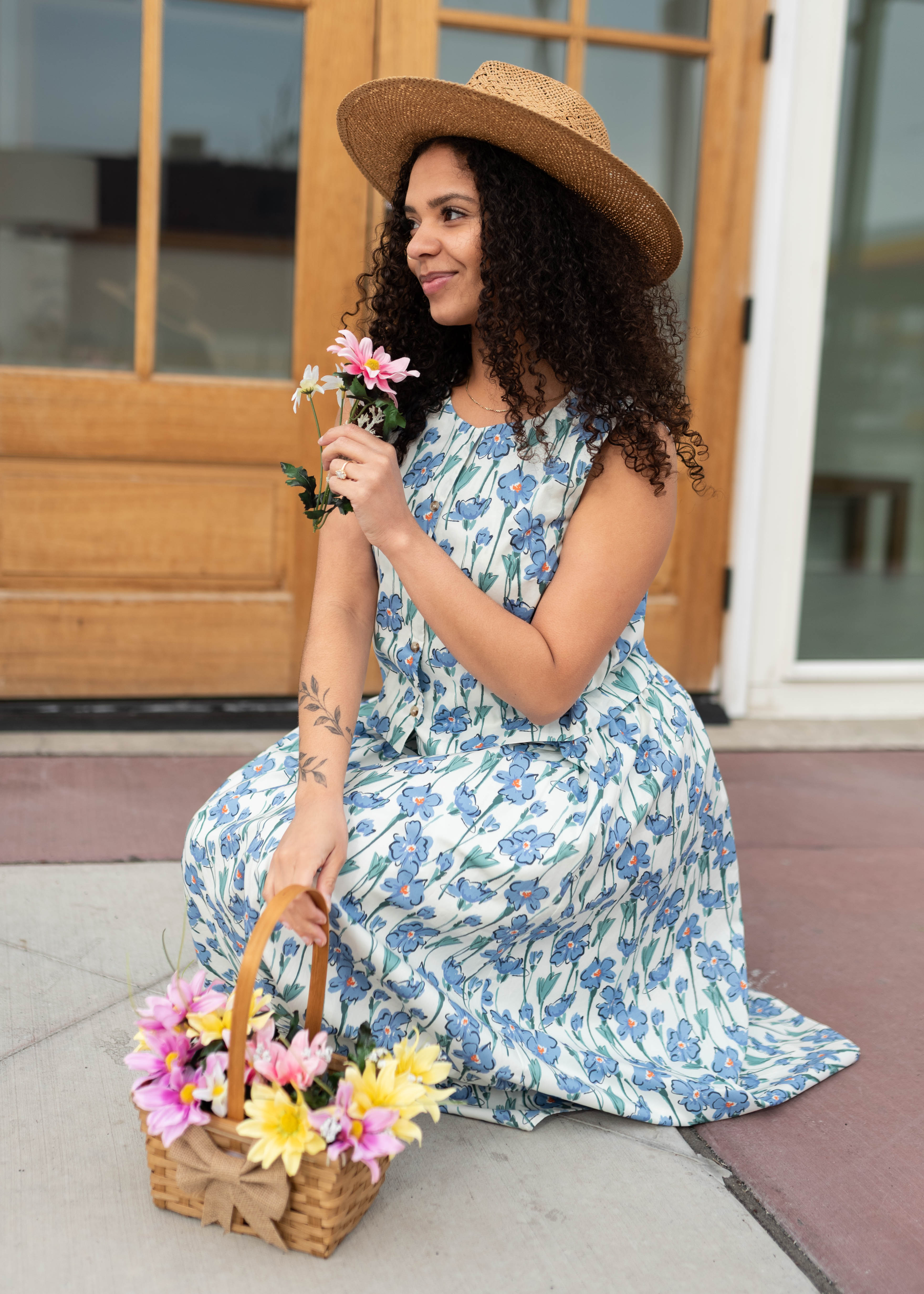 Kenna Blue Floral Midi Skirt