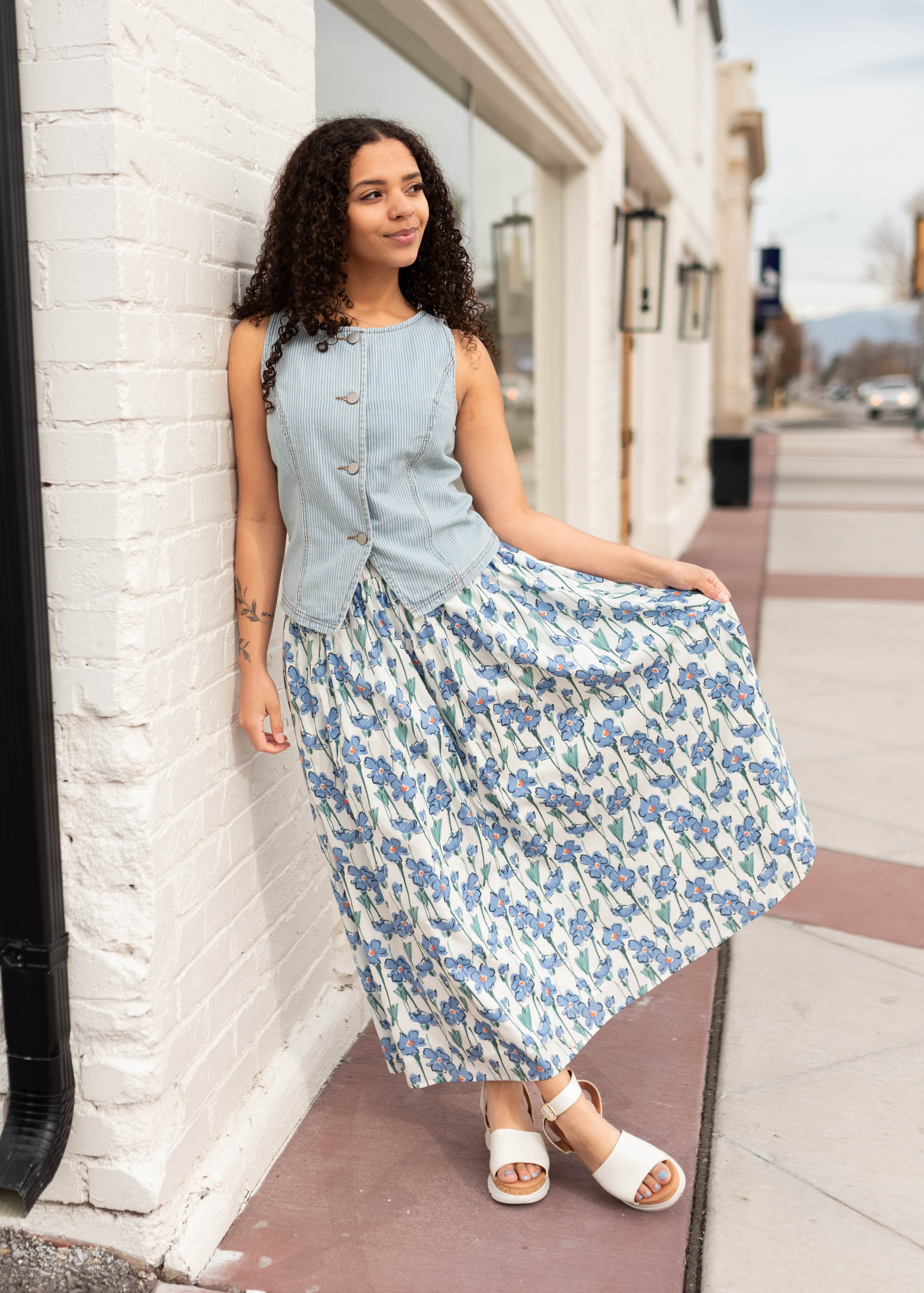Kenna Blue Floral Midi Skirt