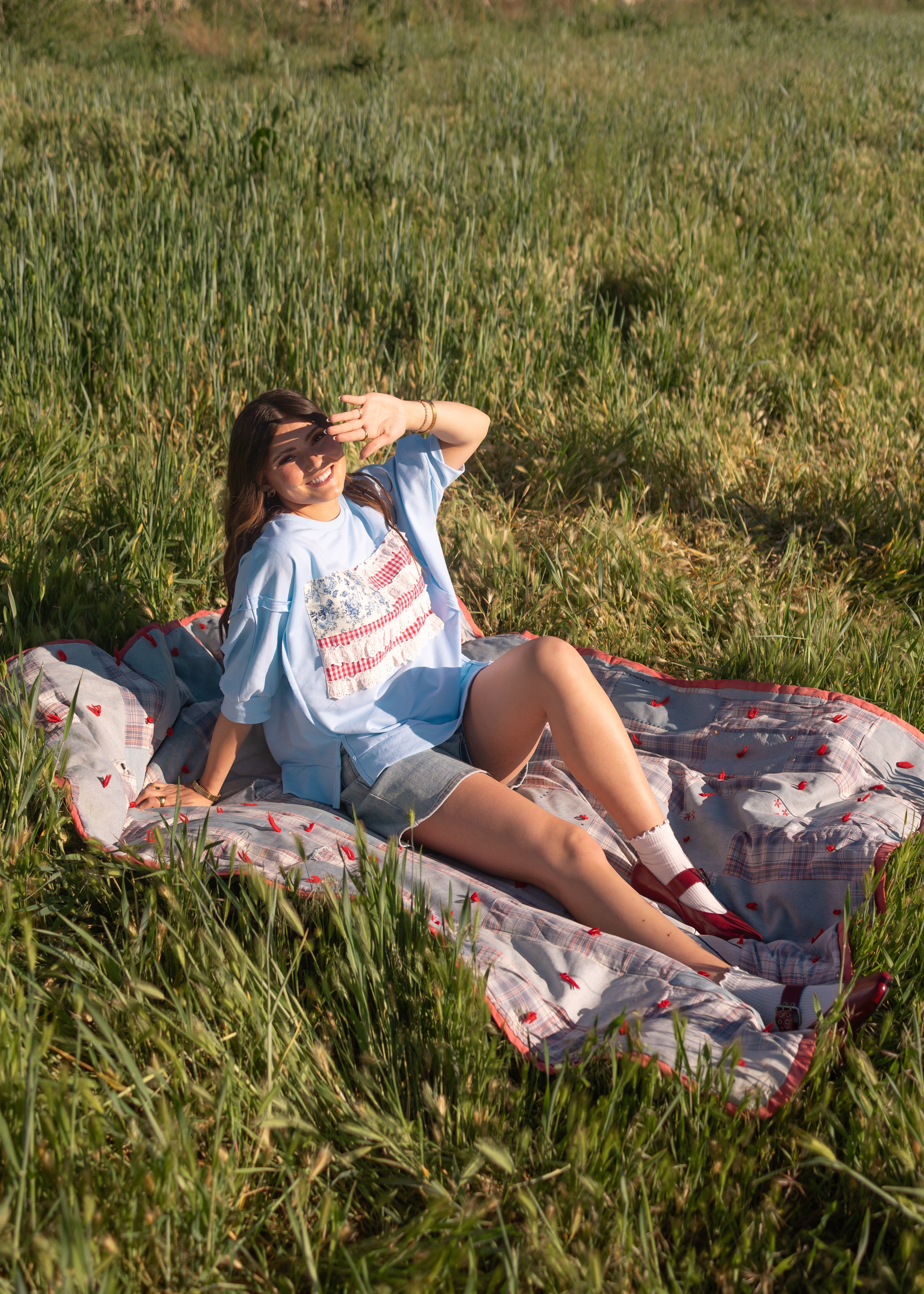 Kim Blue American Flag Shirt