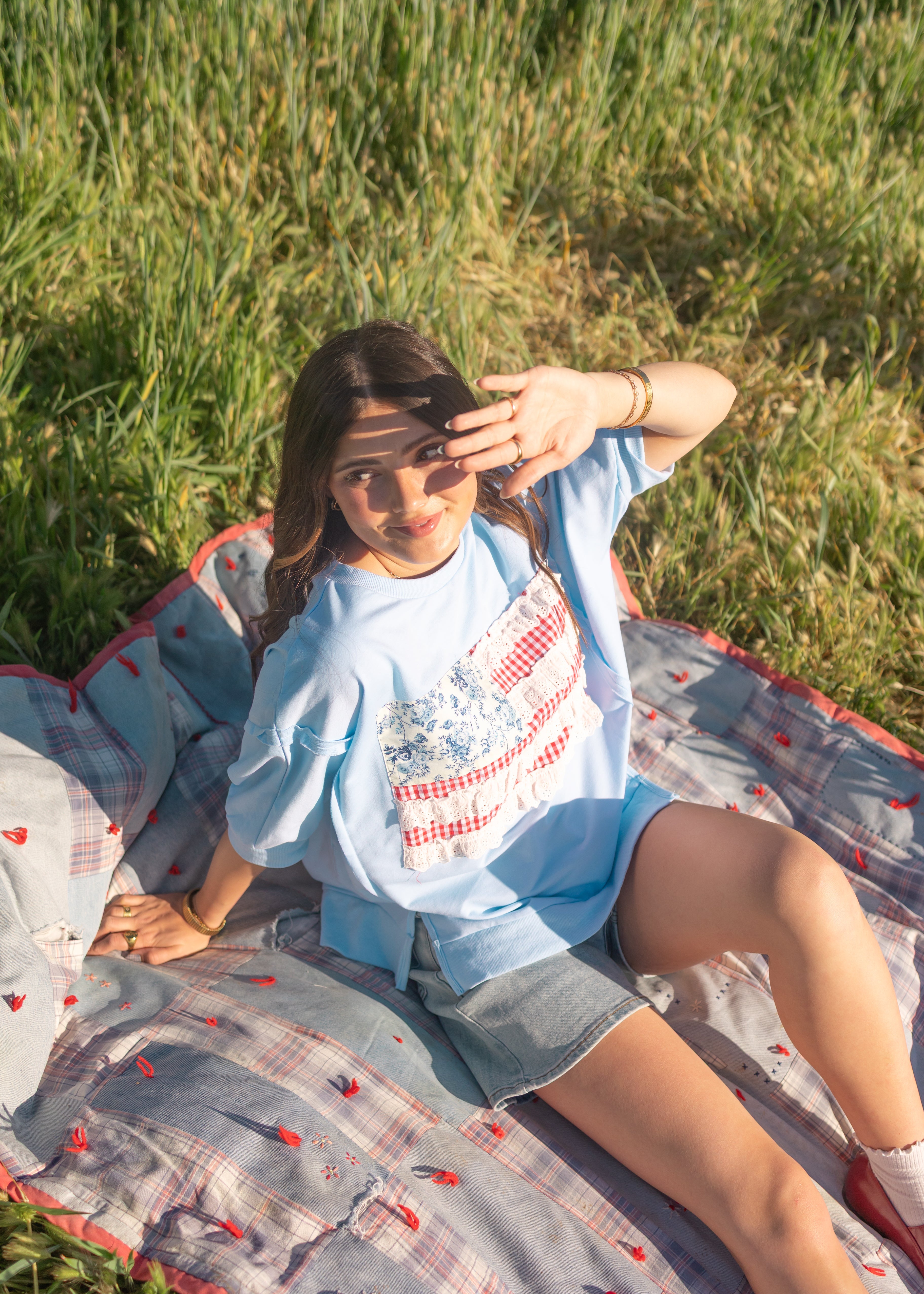 Kim Blue American Flag Shirt