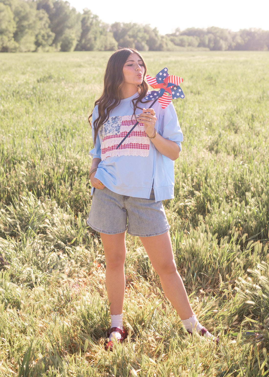 Kim Blue American Flag Shirt