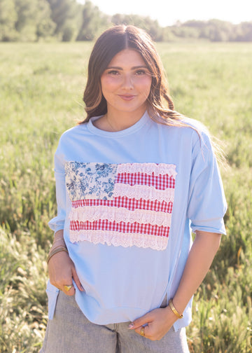 Kim Blue American Flag Shirt