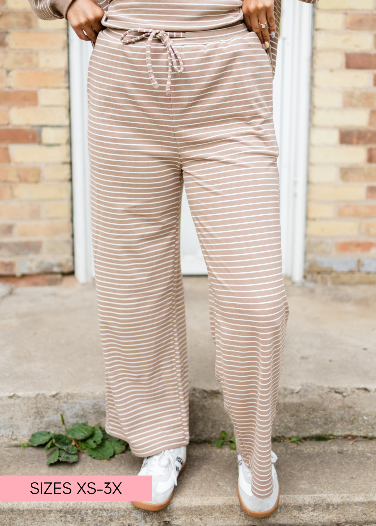 Kirsten Light Brown & White Striped Lounge Pants