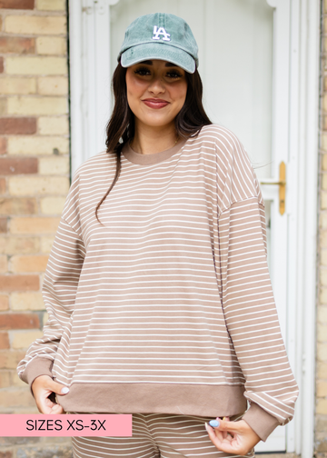 Kirsten Light Brown & White Striped Pullover
