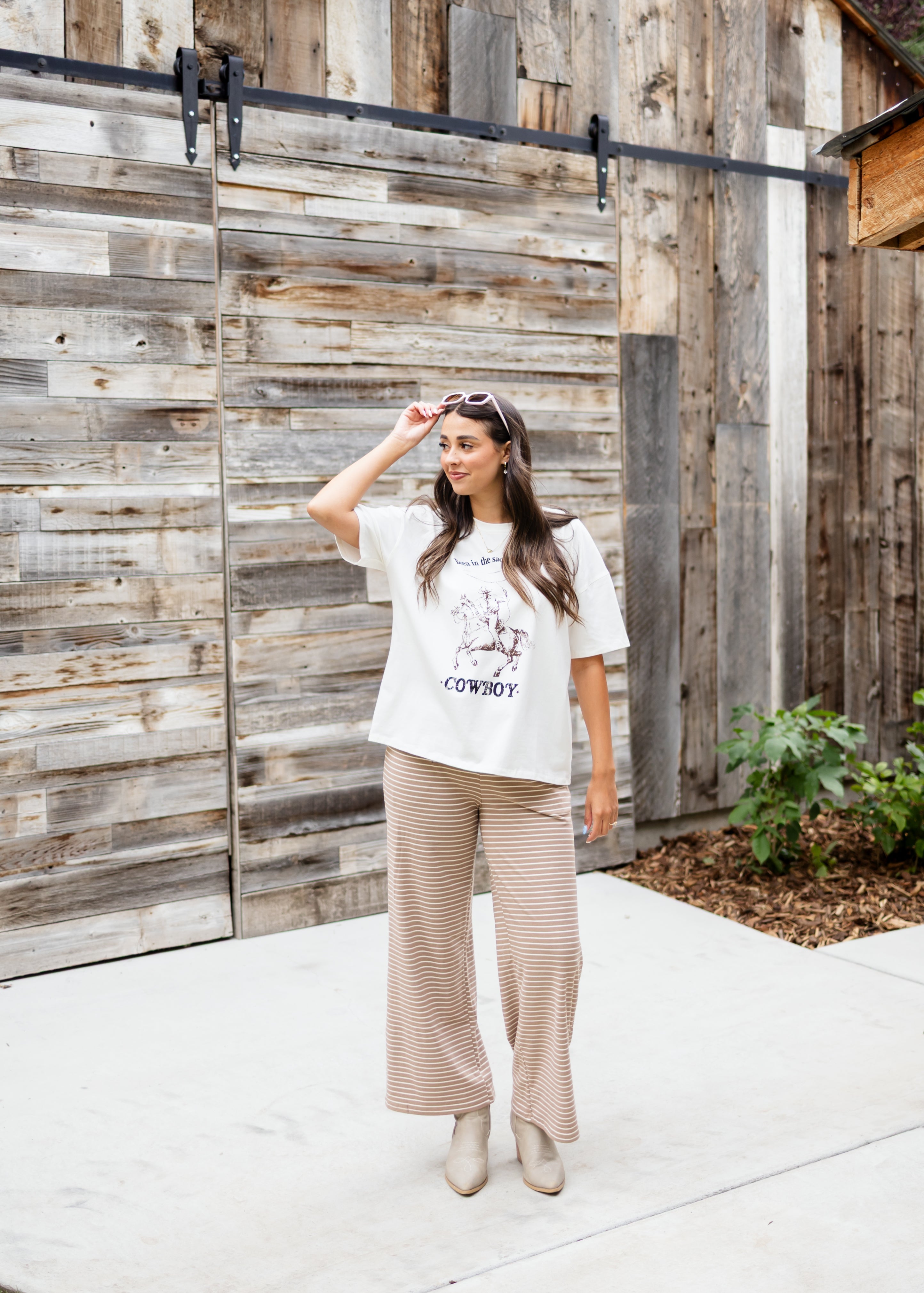 Kirsten Light Brown & White Striped Lounge Pants