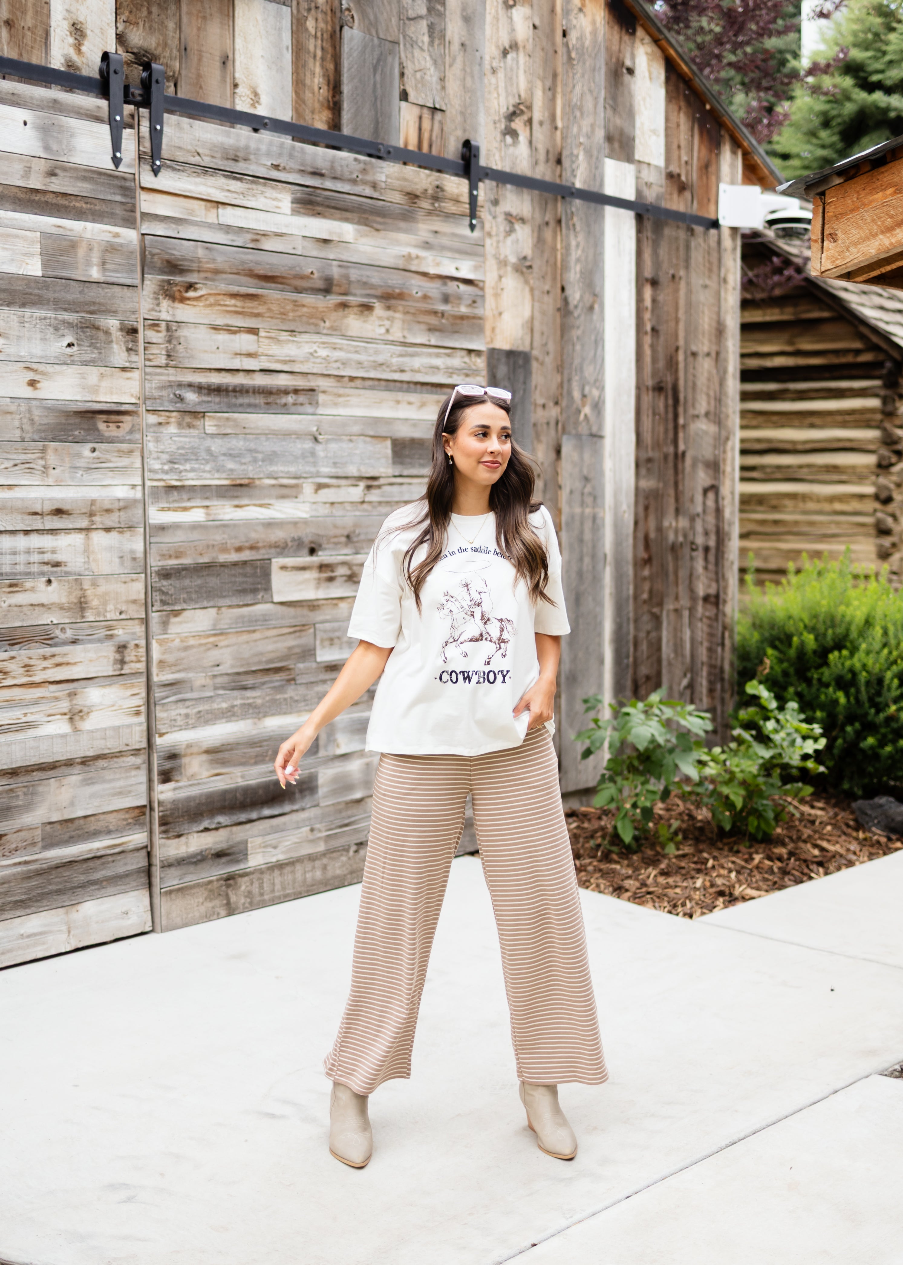 Kirsten Light Brown & White Striped Lounge Pants