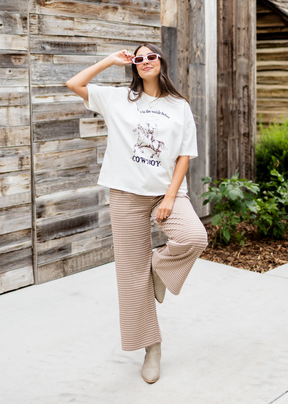 Kirsten Light Brown & White Striped Lounge Pants