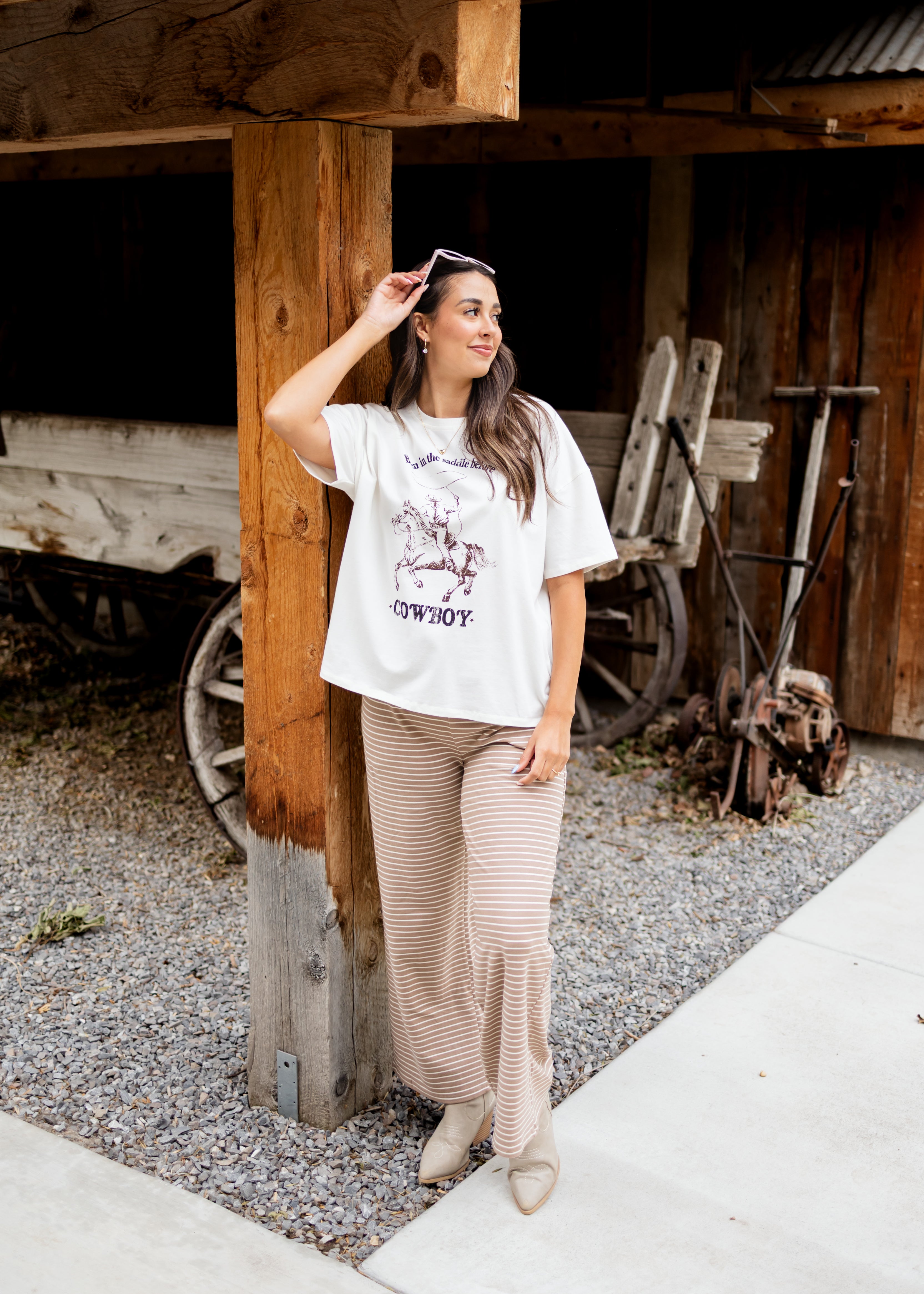 Kirsten Light Brown & White Striped Lounge Pants