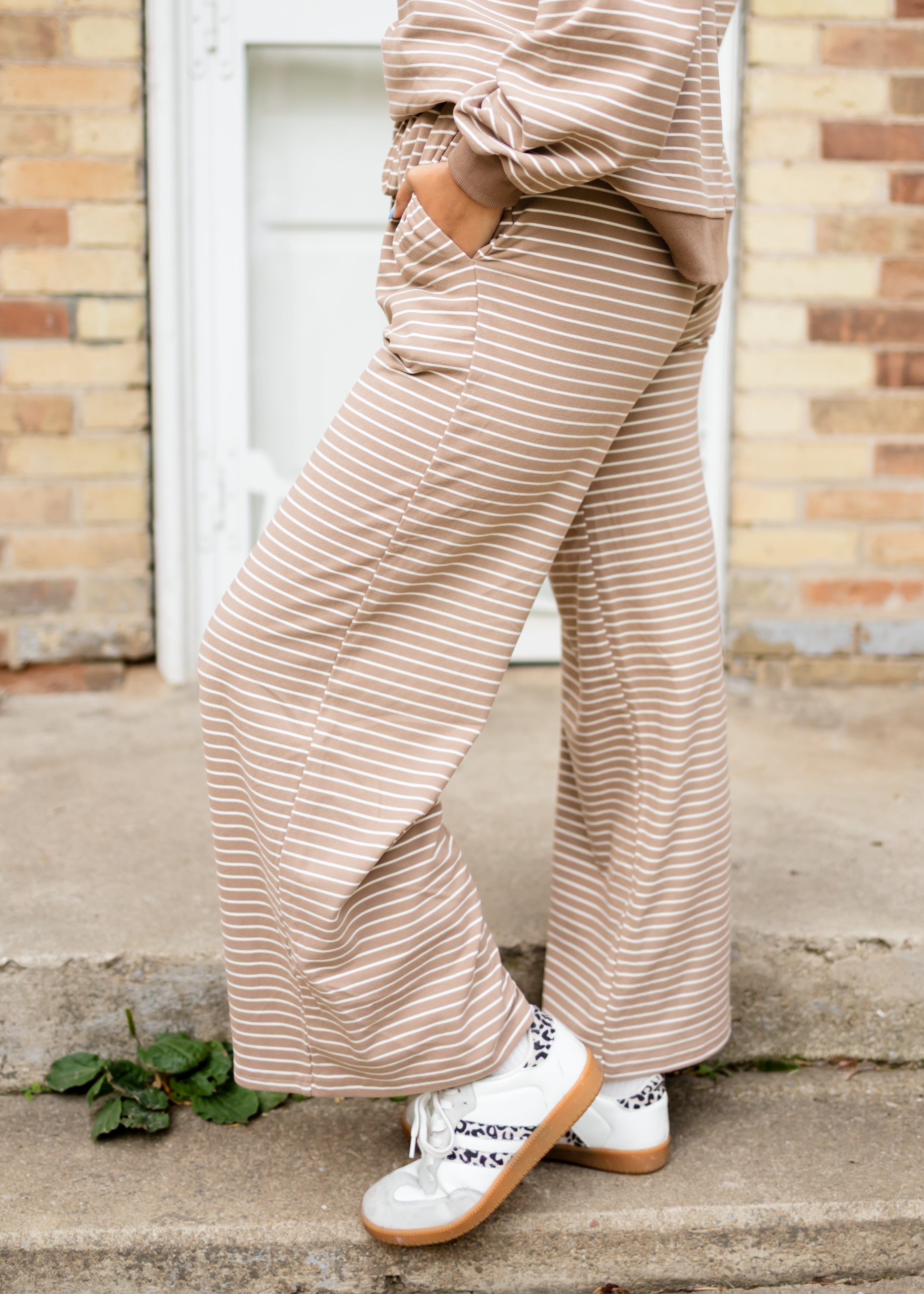 Kirsten Light Brown & White Striped Lounge Pants