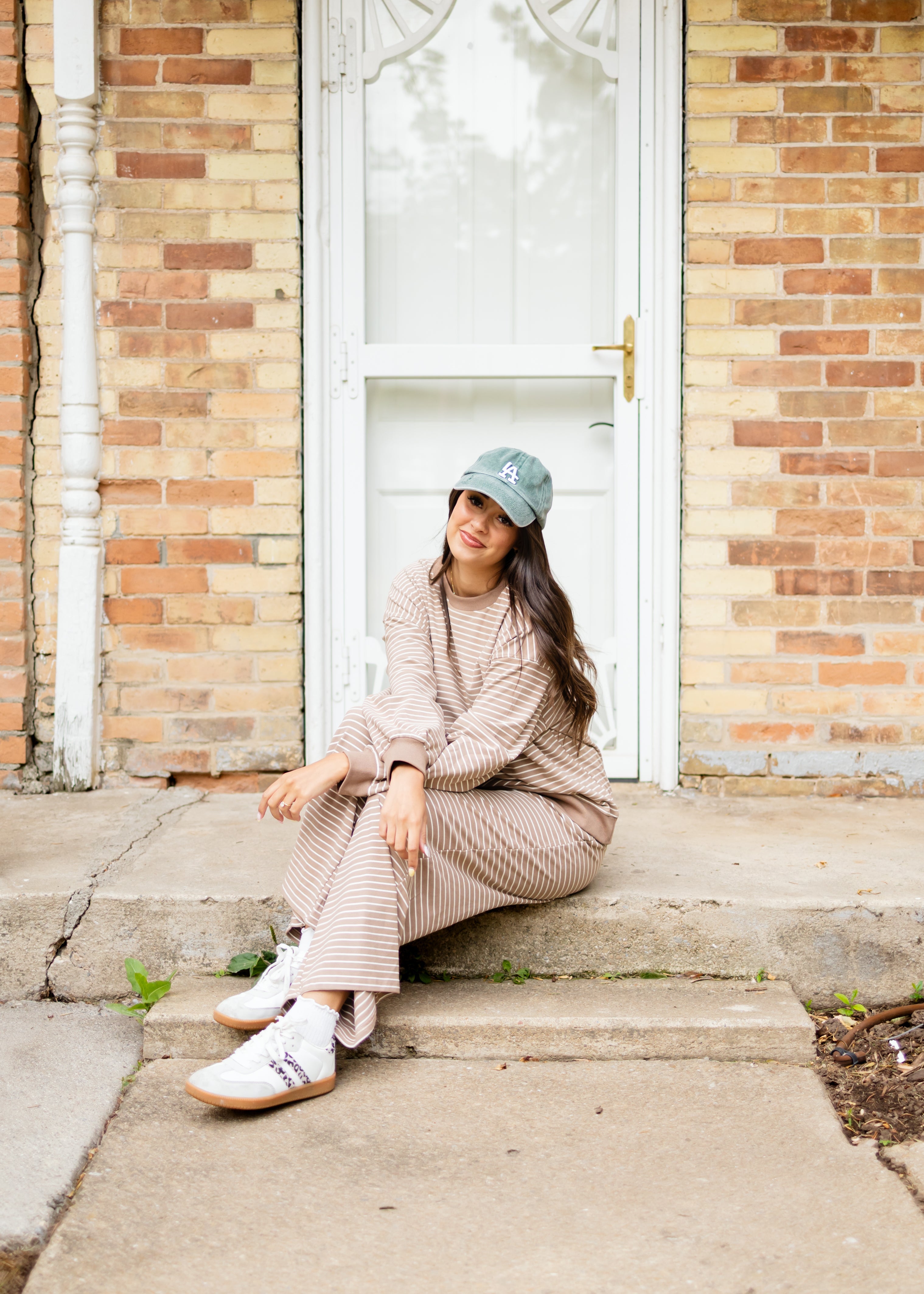 Kirsten Light Brown & White Striped Pullover