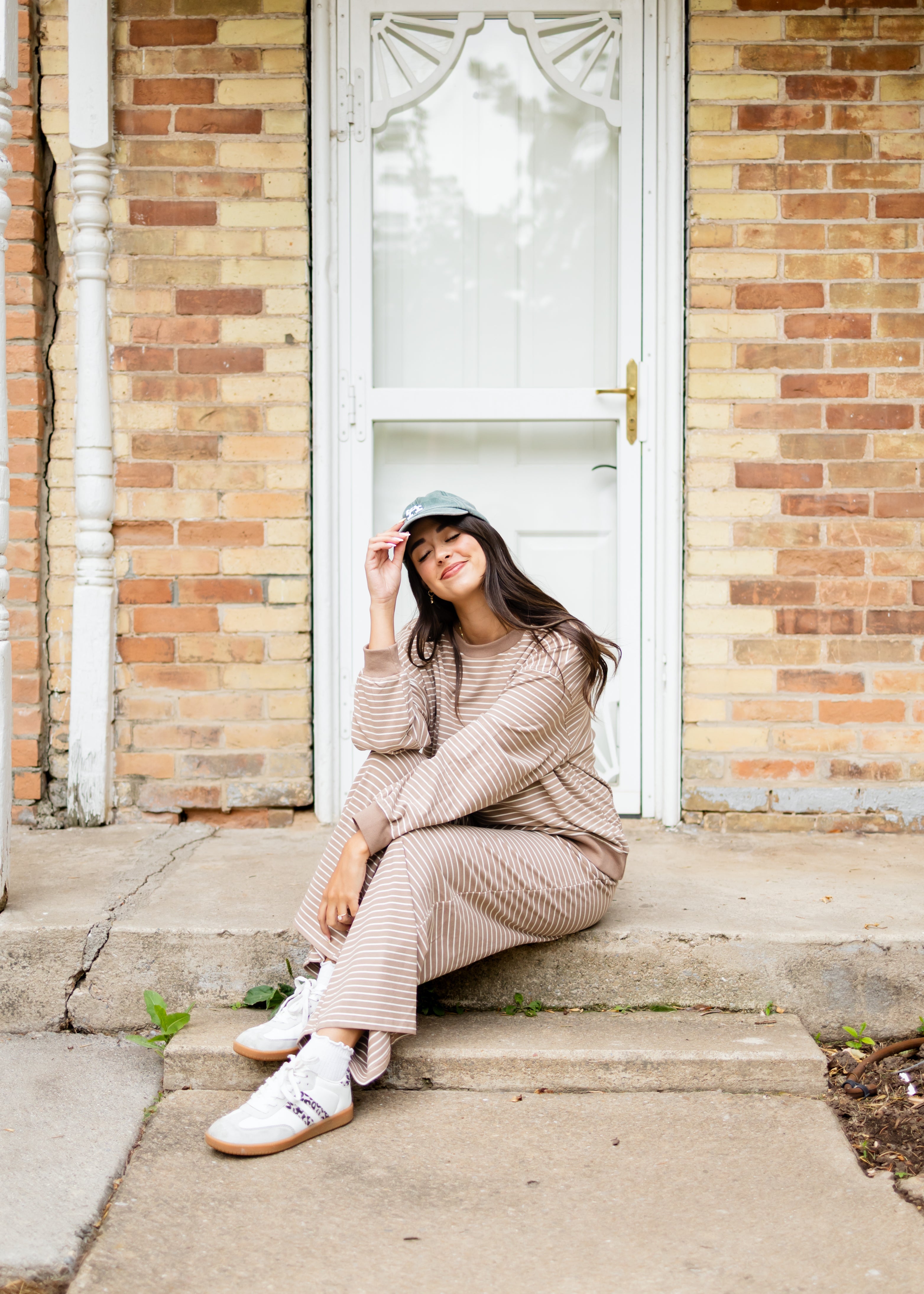 Kirsten Light Brown & White Striped Lounge Pants