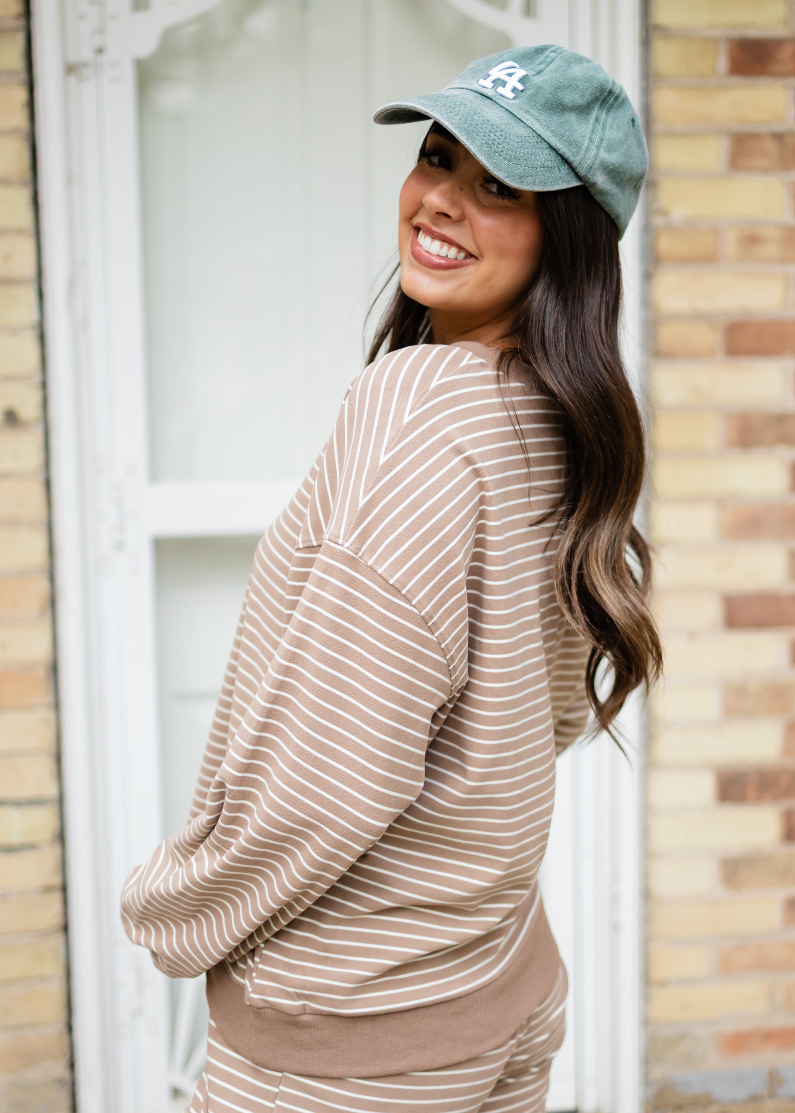 Kirsten Light Brown & White Striped Pullover