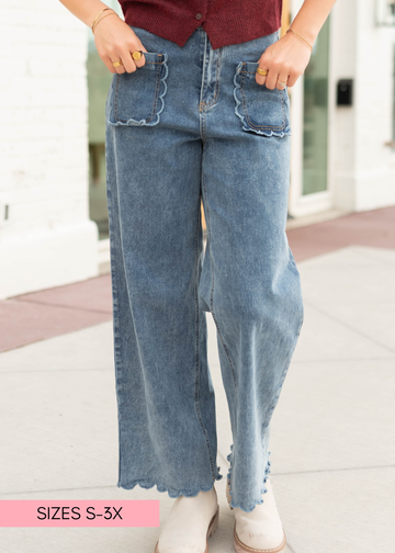 Kristina Denim Scalloped High Waisted Jeans