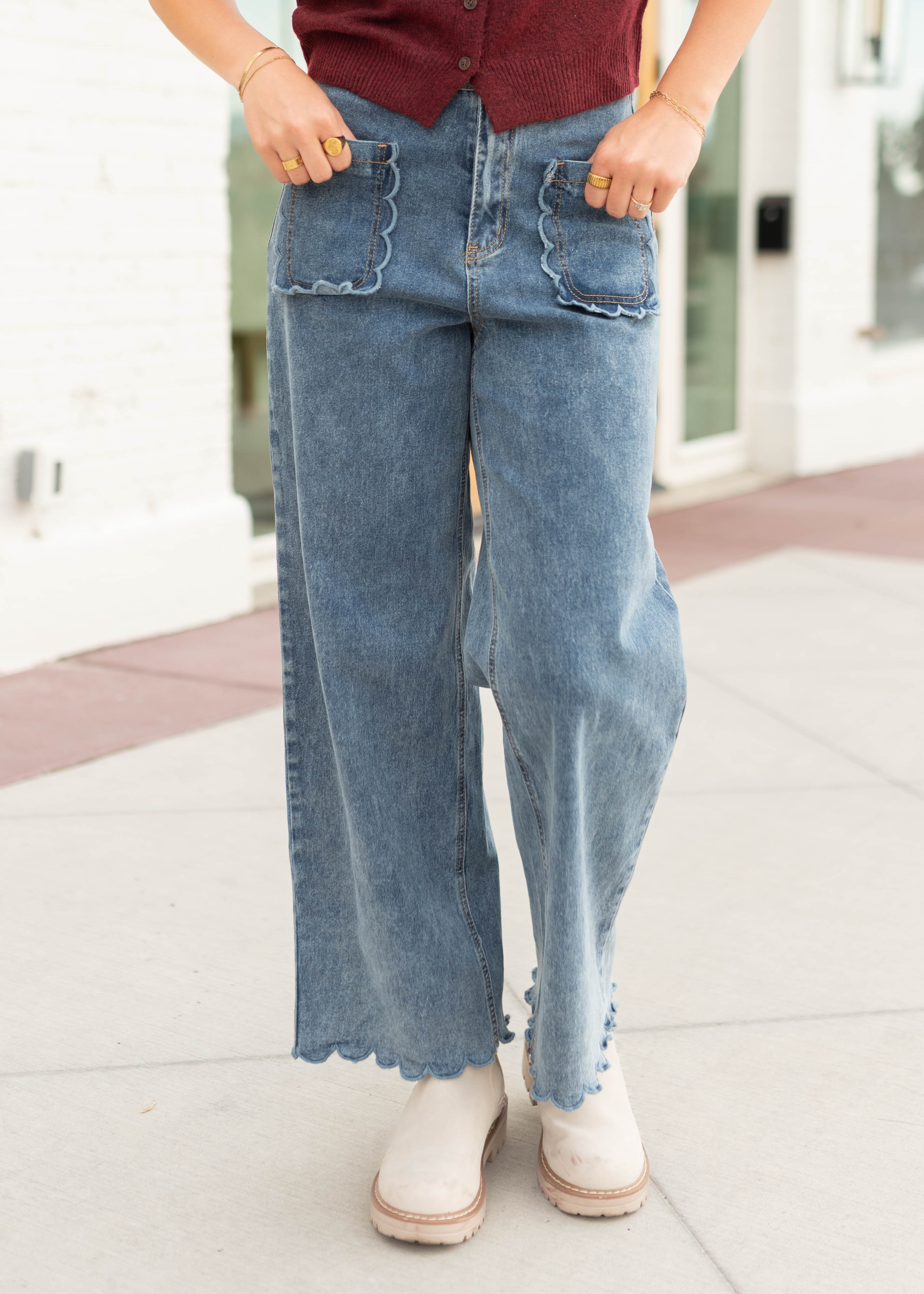 Kristina Denim Scalloped High Waisted Jeans