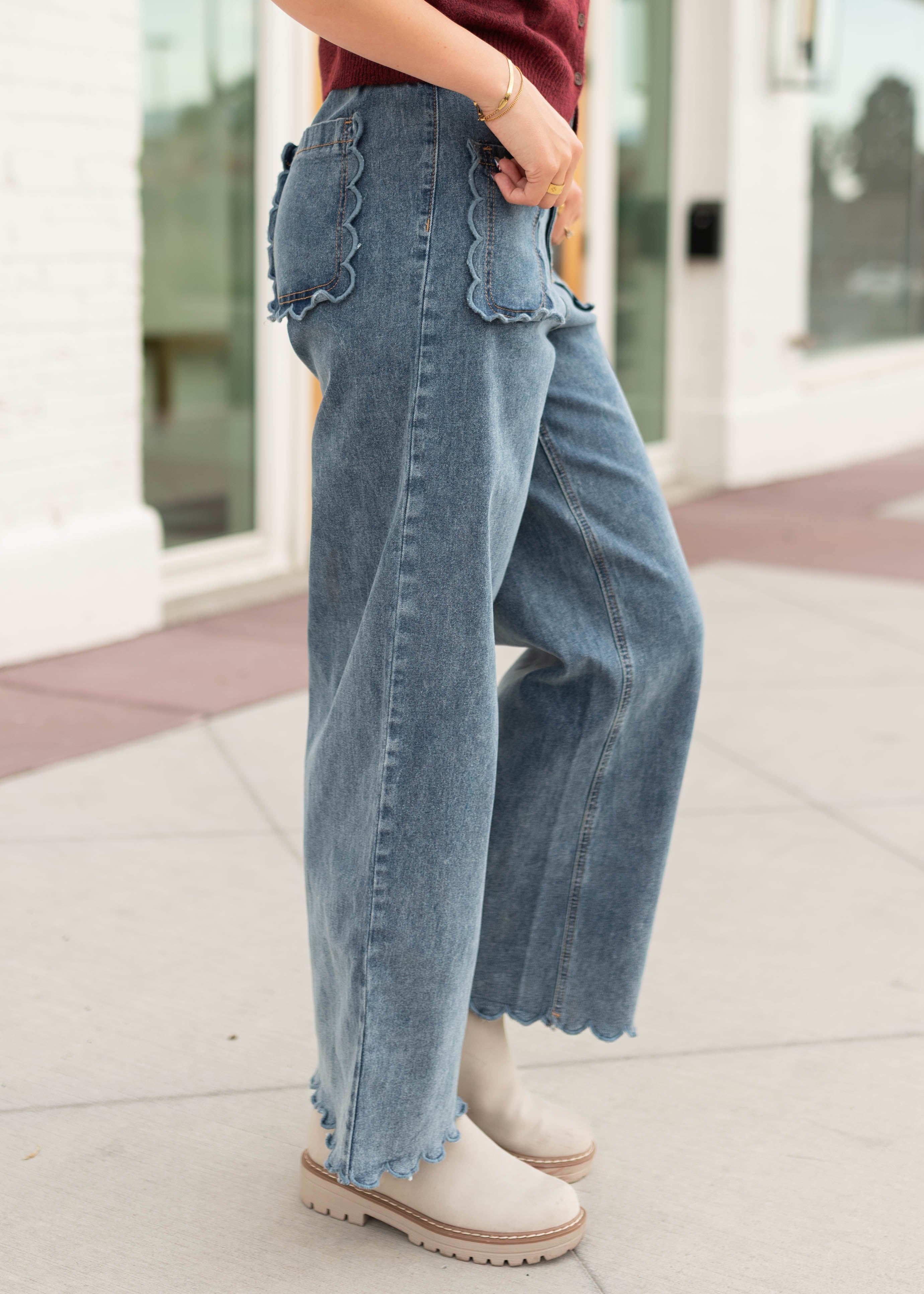 Kristina Denim Scalloped High Waisted Jeans