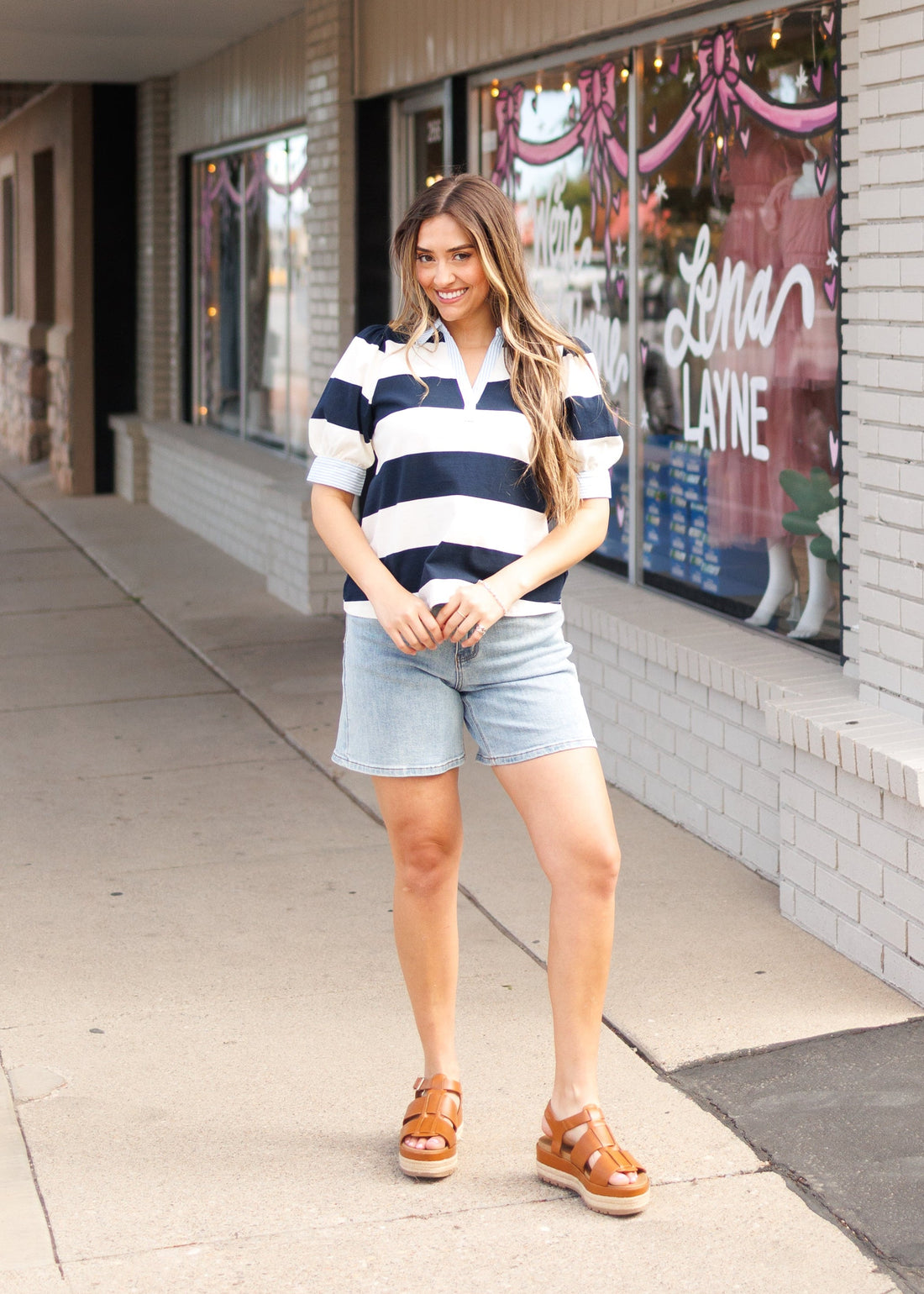 Kylie Navy Striped Collared Top
