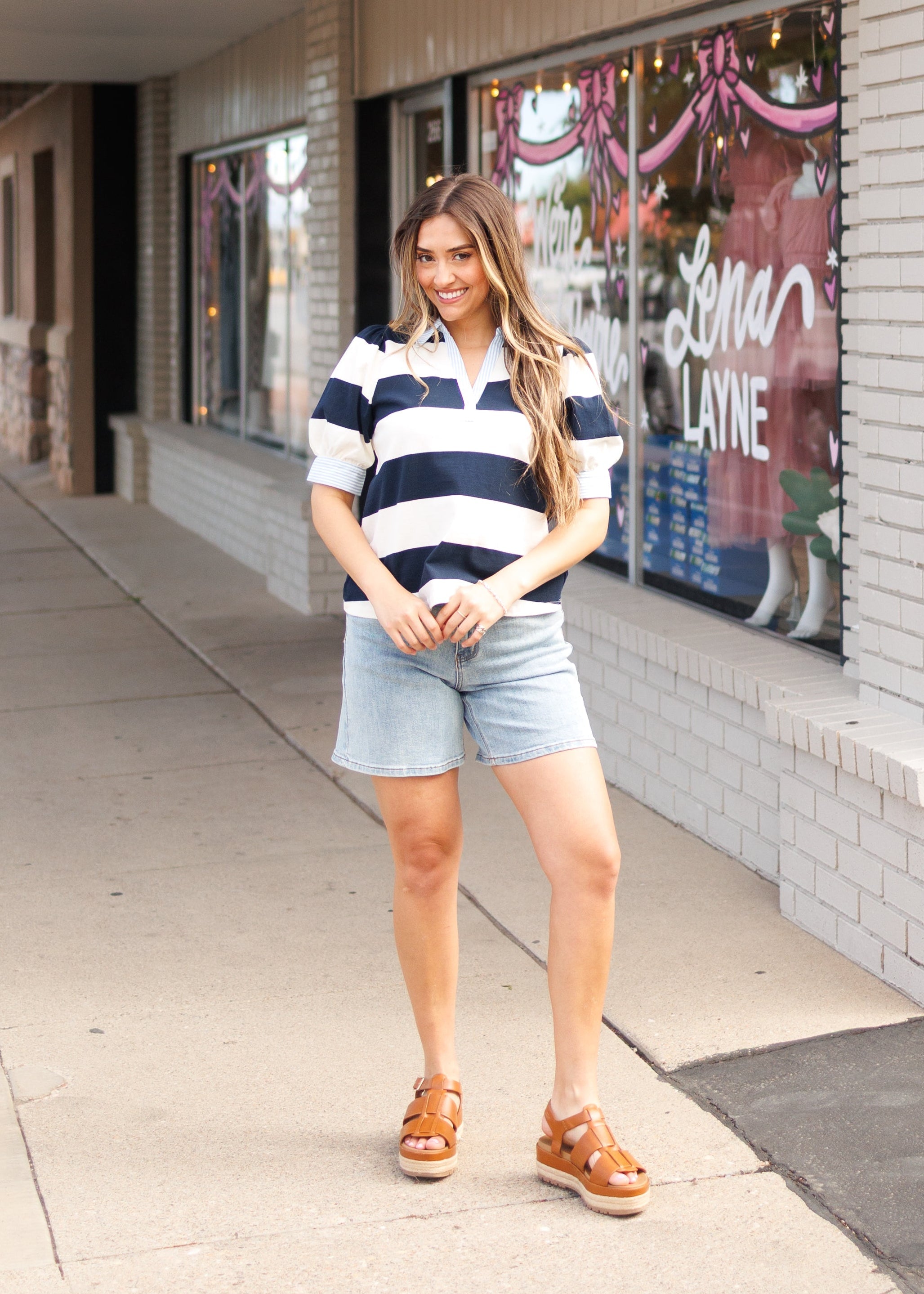 Kylie Navy Striped Collared Top