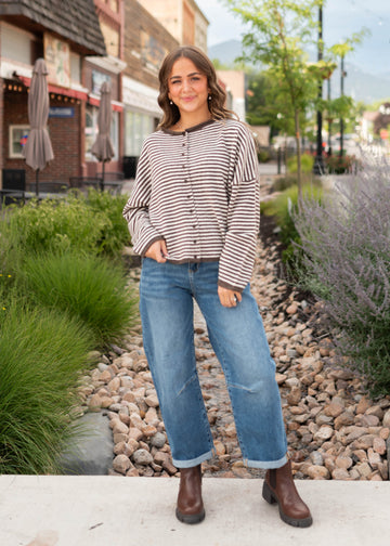 Lanee Dark Brown & White Striped Cardigan