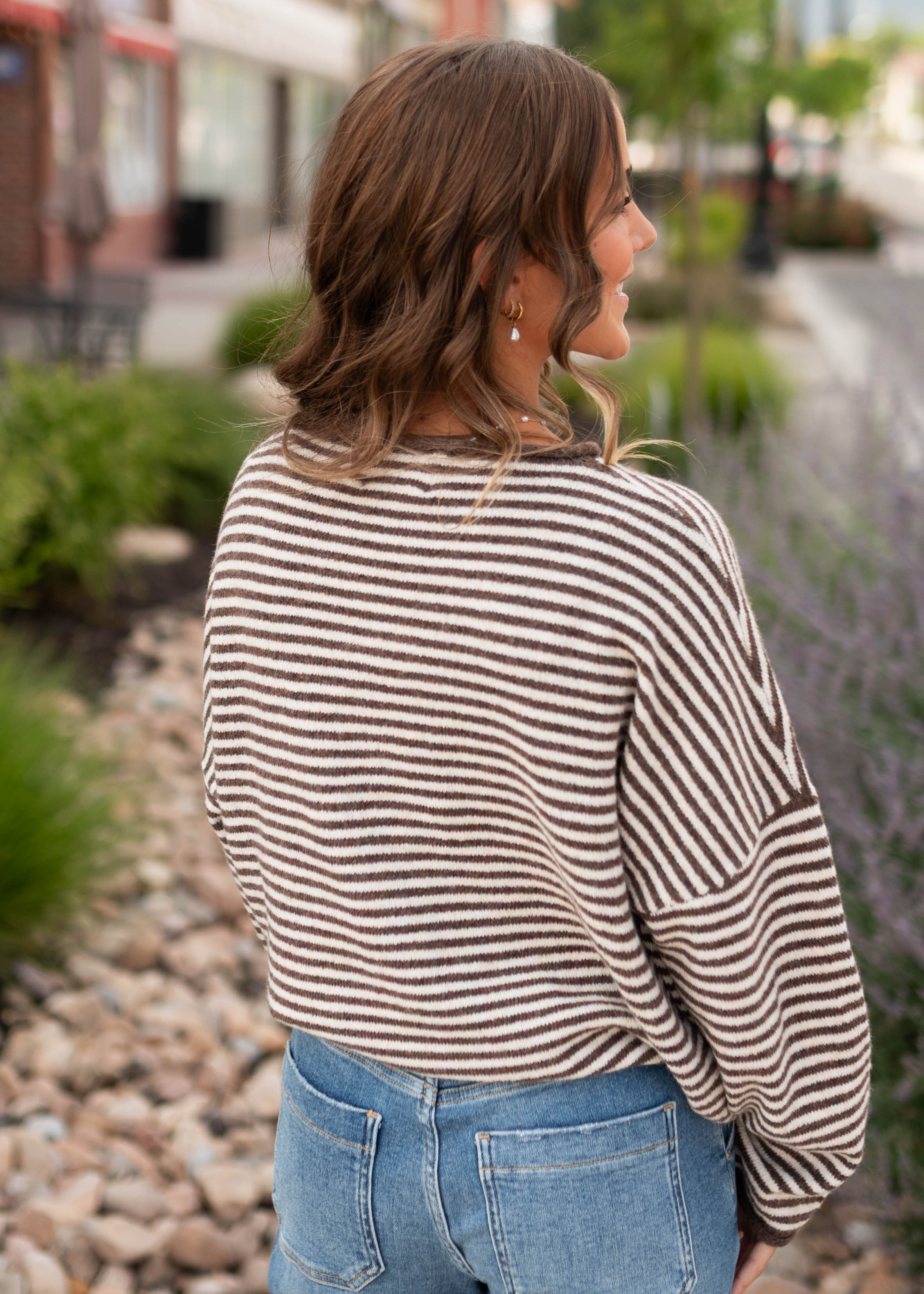 Lanee Dark Brown & White Striped Cardigan