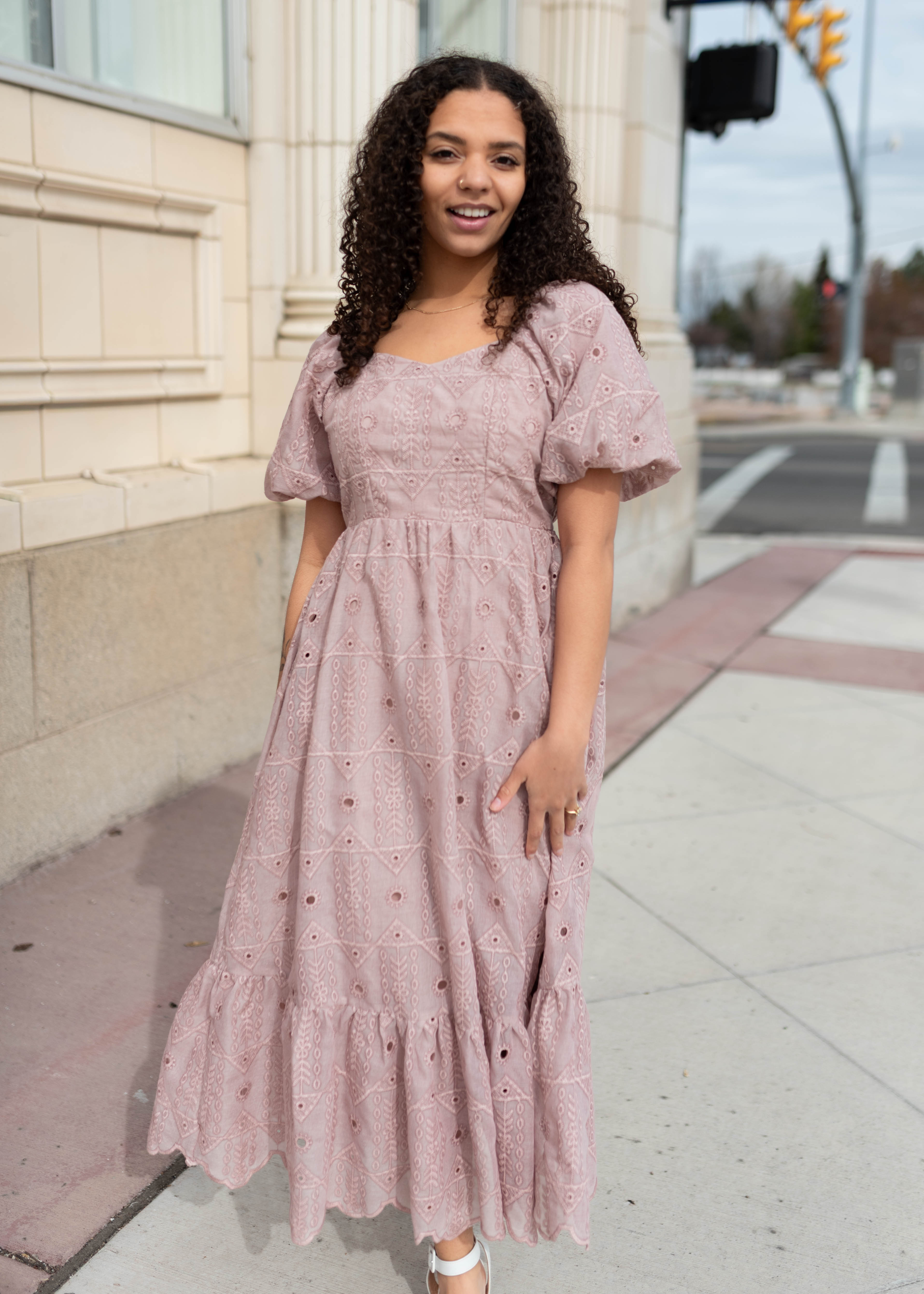 Laurel Mauve Eyelet Dress