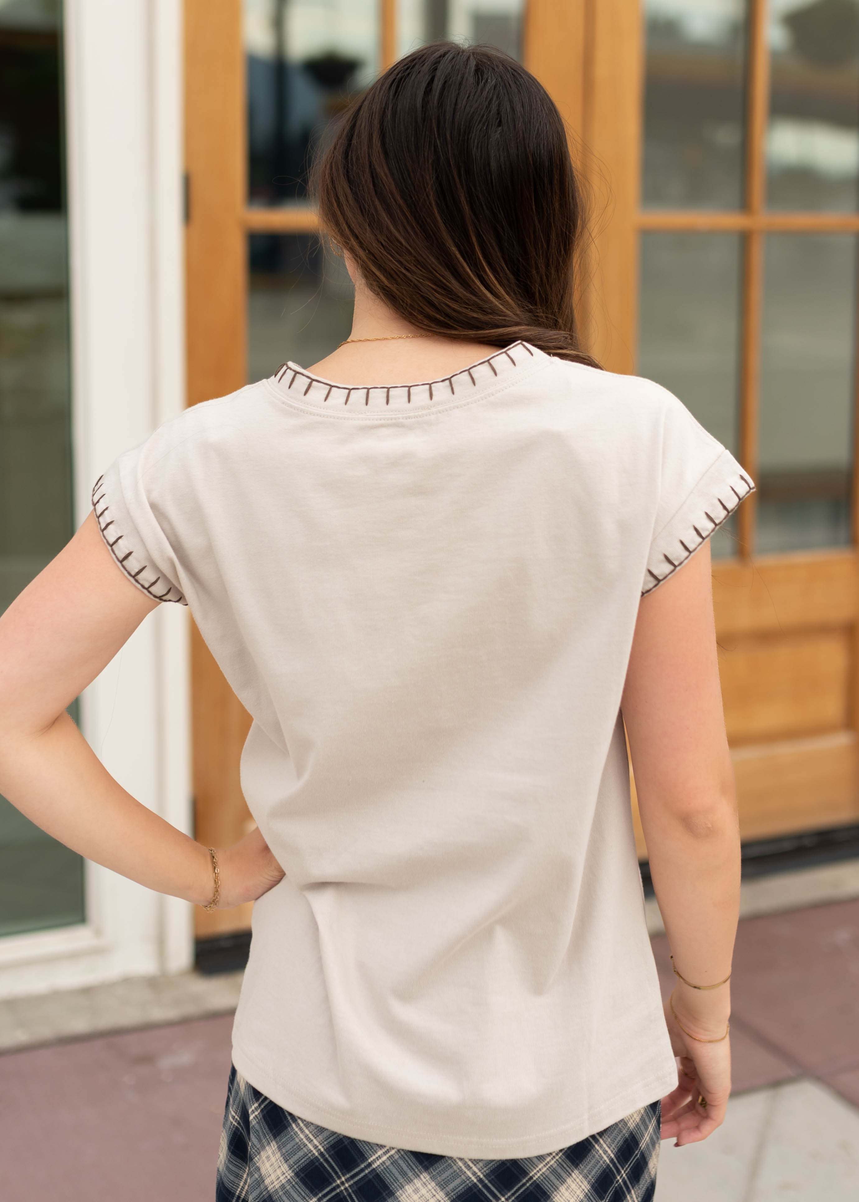 Lauren Beige Detailed Trim Tee