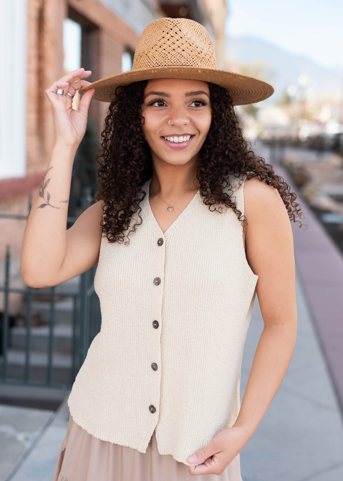Lauryn Oatmeal Button Up Vest