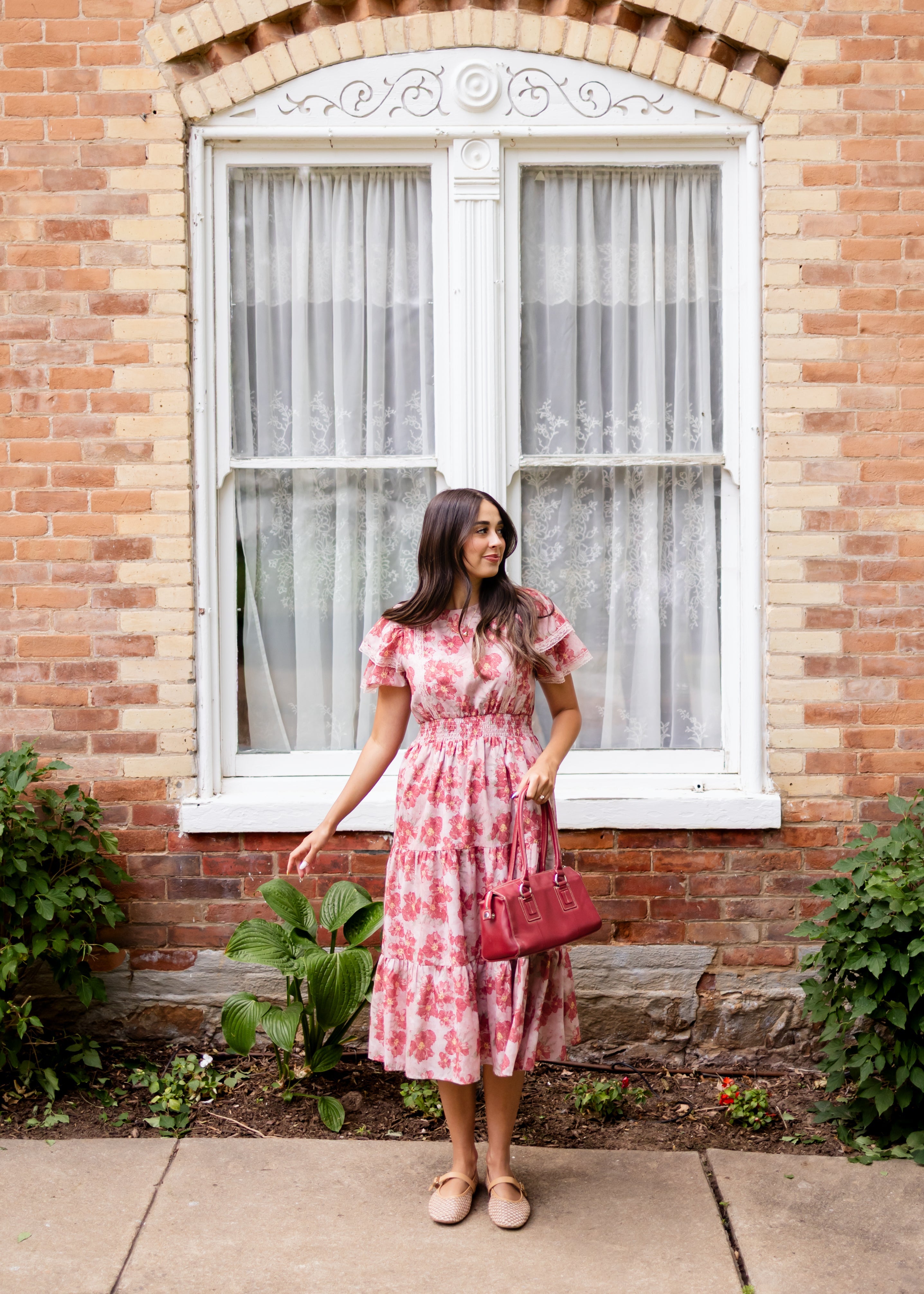 Lena & Lou Annette Dusty Pink Floral Tiered Dress