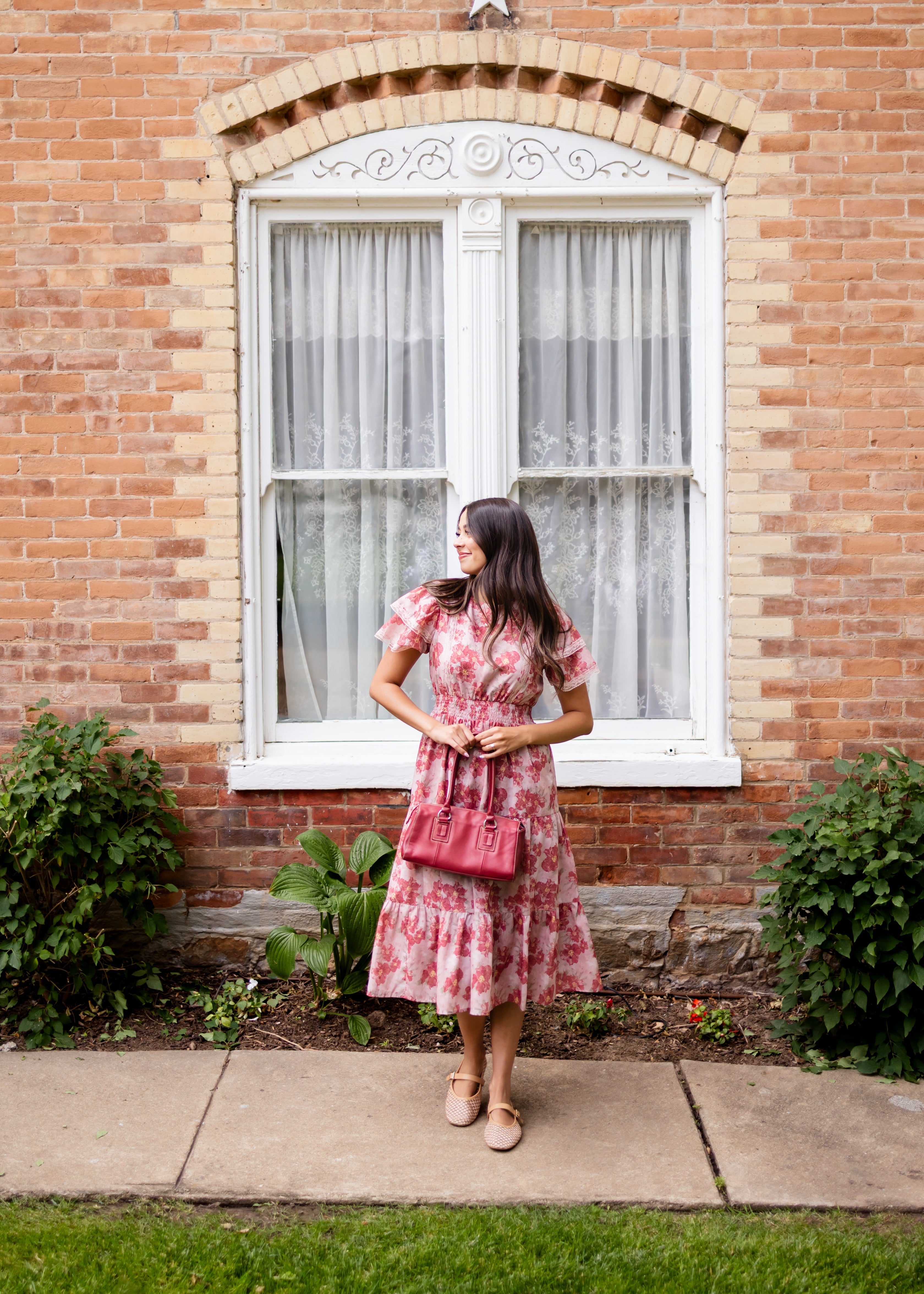 Lena & Lou Annette Dusty Pink Floral Tiered Dress
