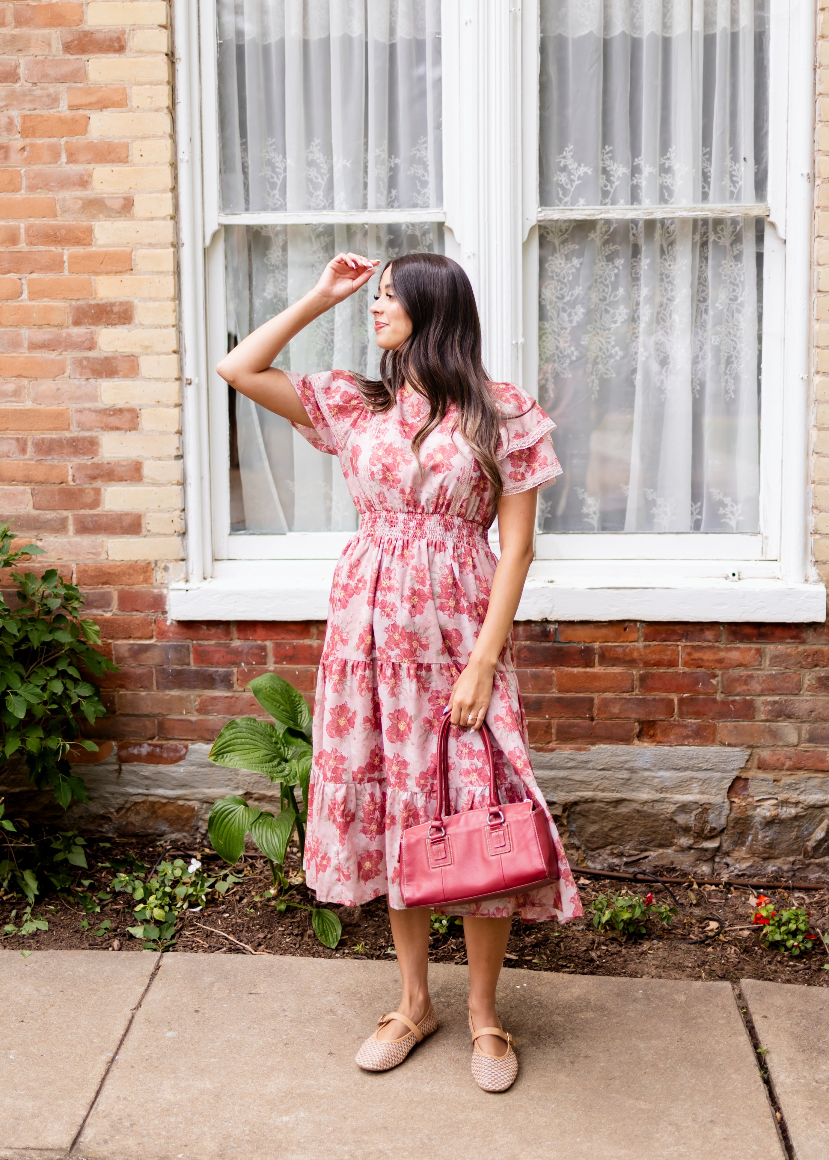 Lena & Lou Annette Dusty Pink Floral Tiered Dress
