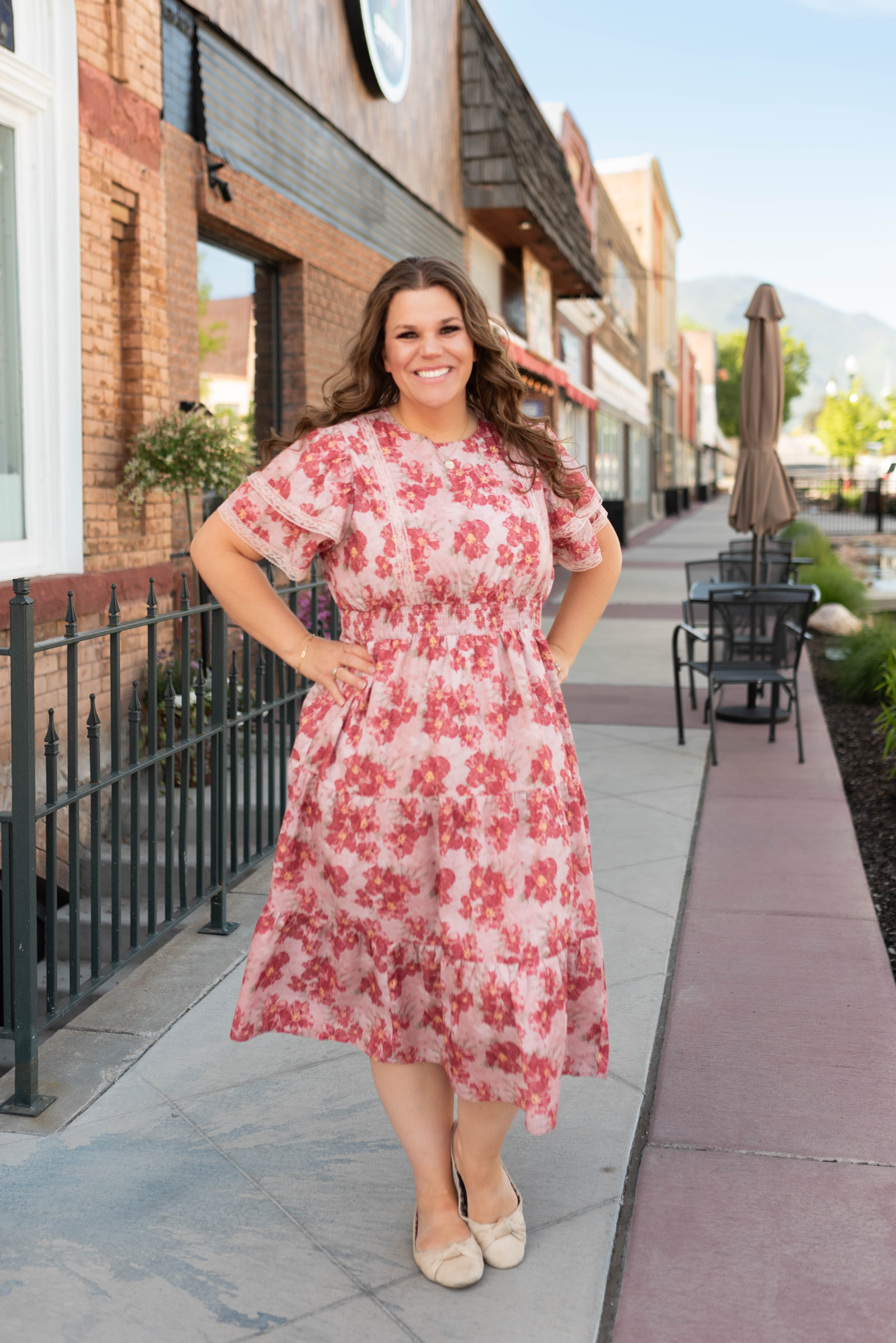 Lena & Lou Annette Dusty Pink Floral Tiered Dress