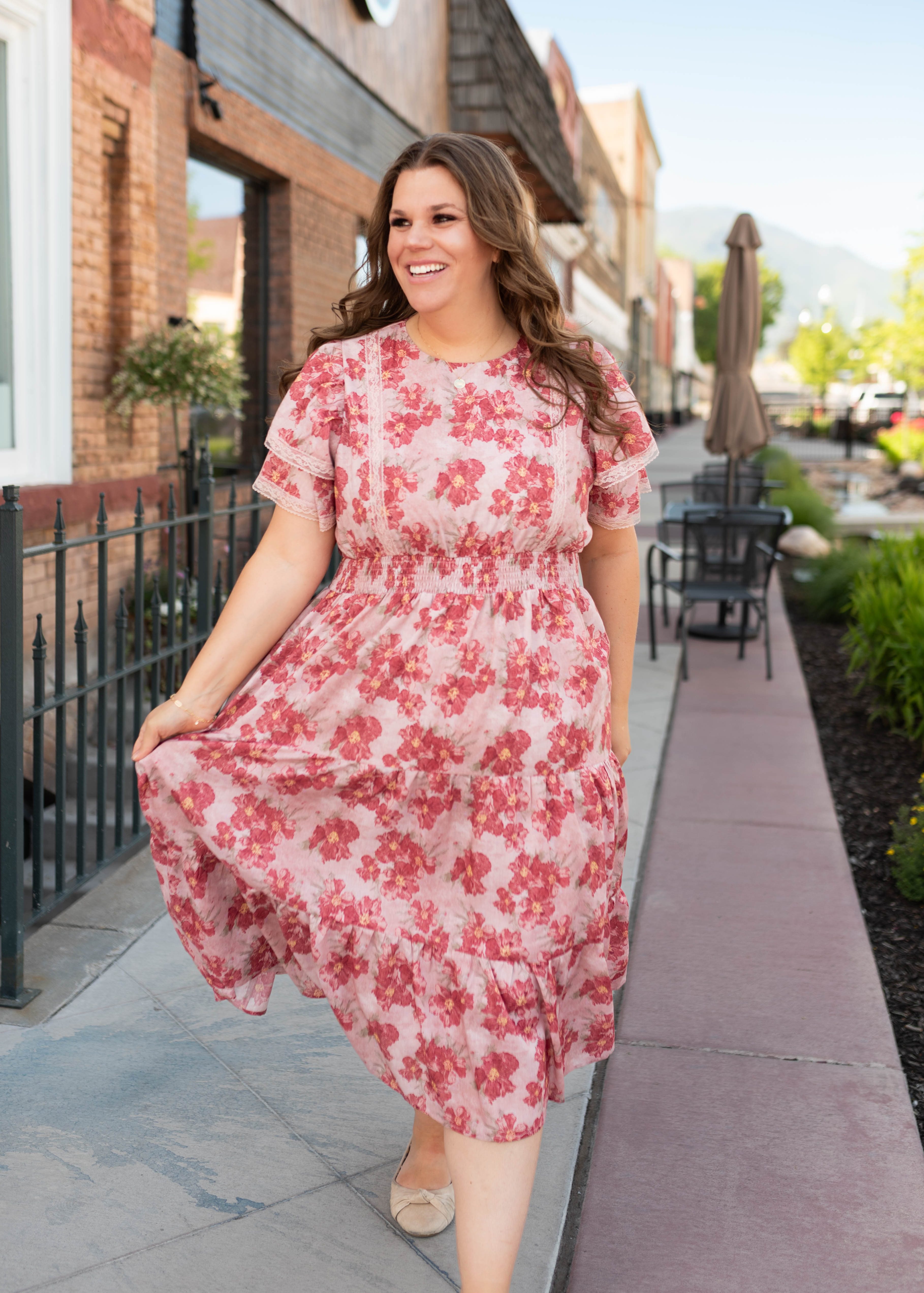 Lena & Lou Annette Dusty Pink Floral Tiered Dress