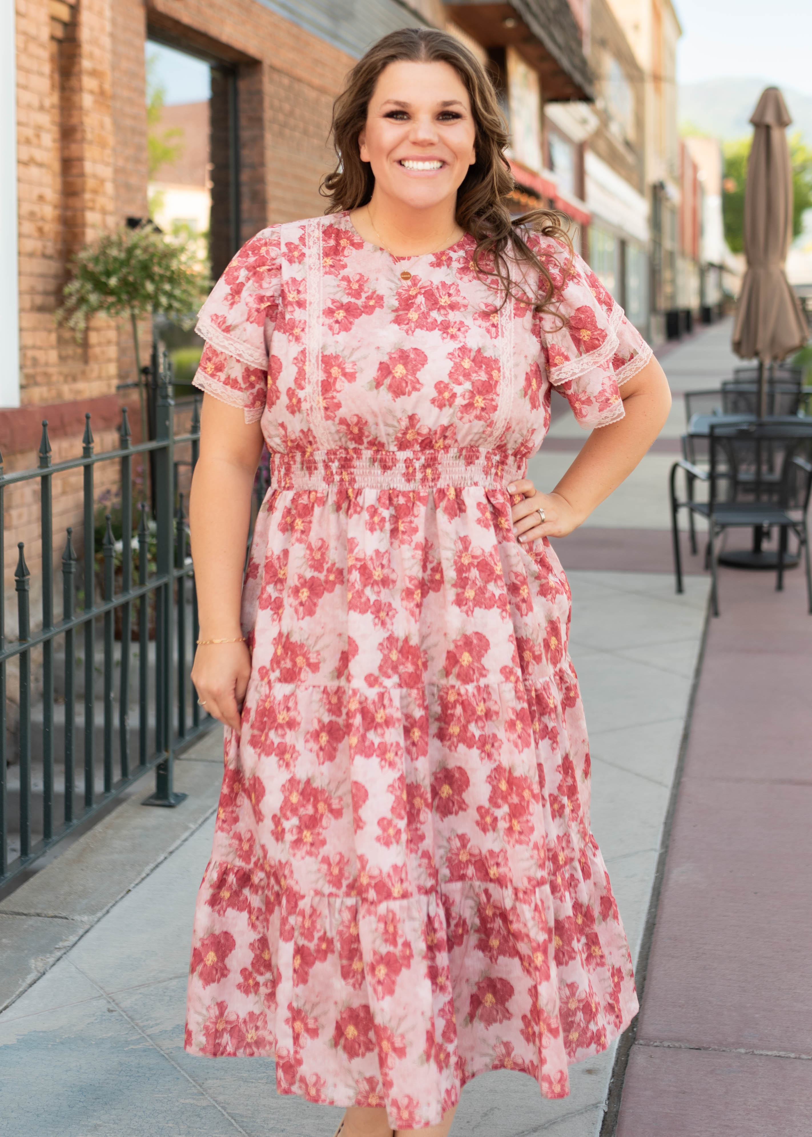 Lena & Lou Annette Dusty Pink Floral Tiered Dress