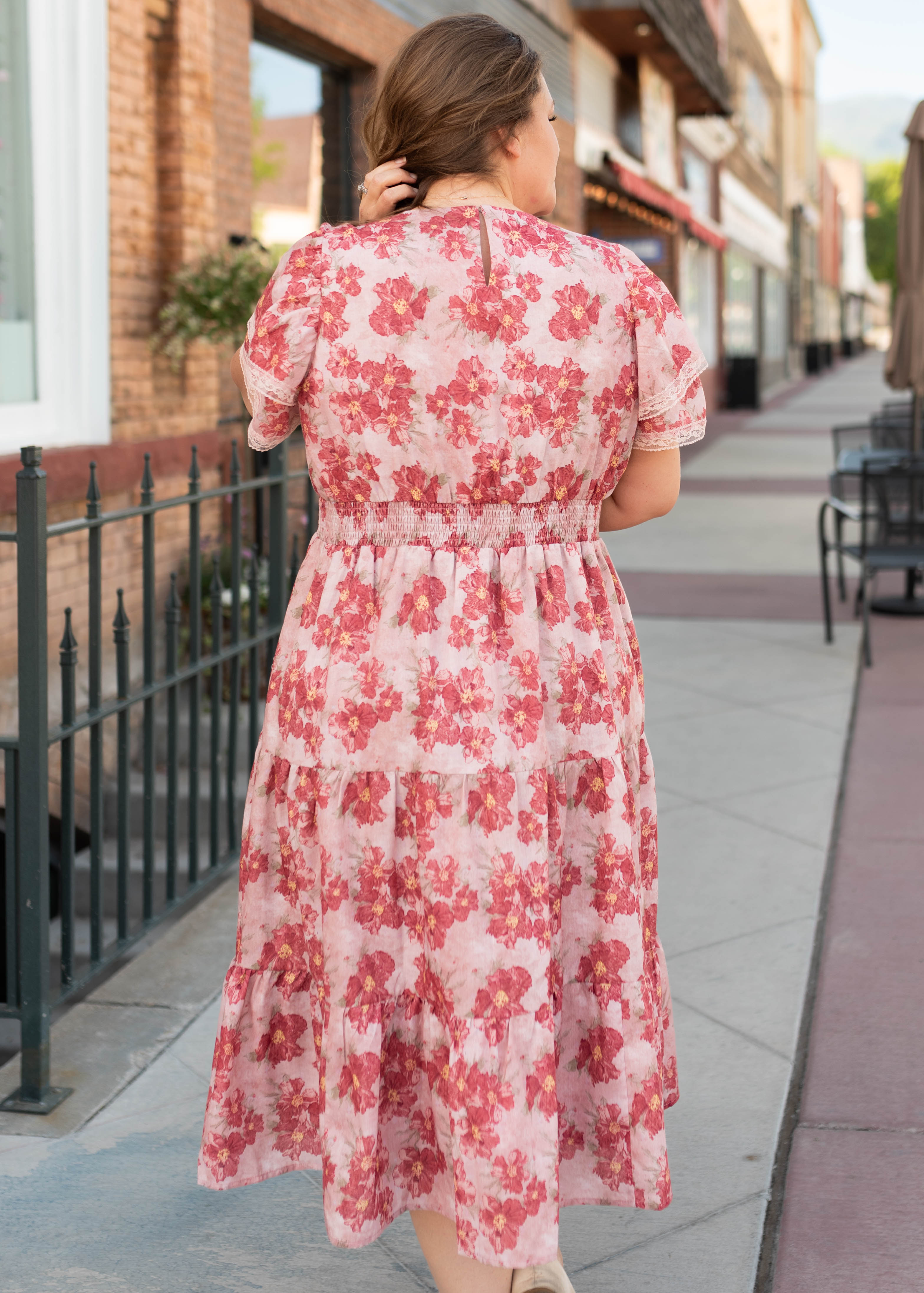 Lena & Lou Annette Dusty Pink Floral Tiered Dress