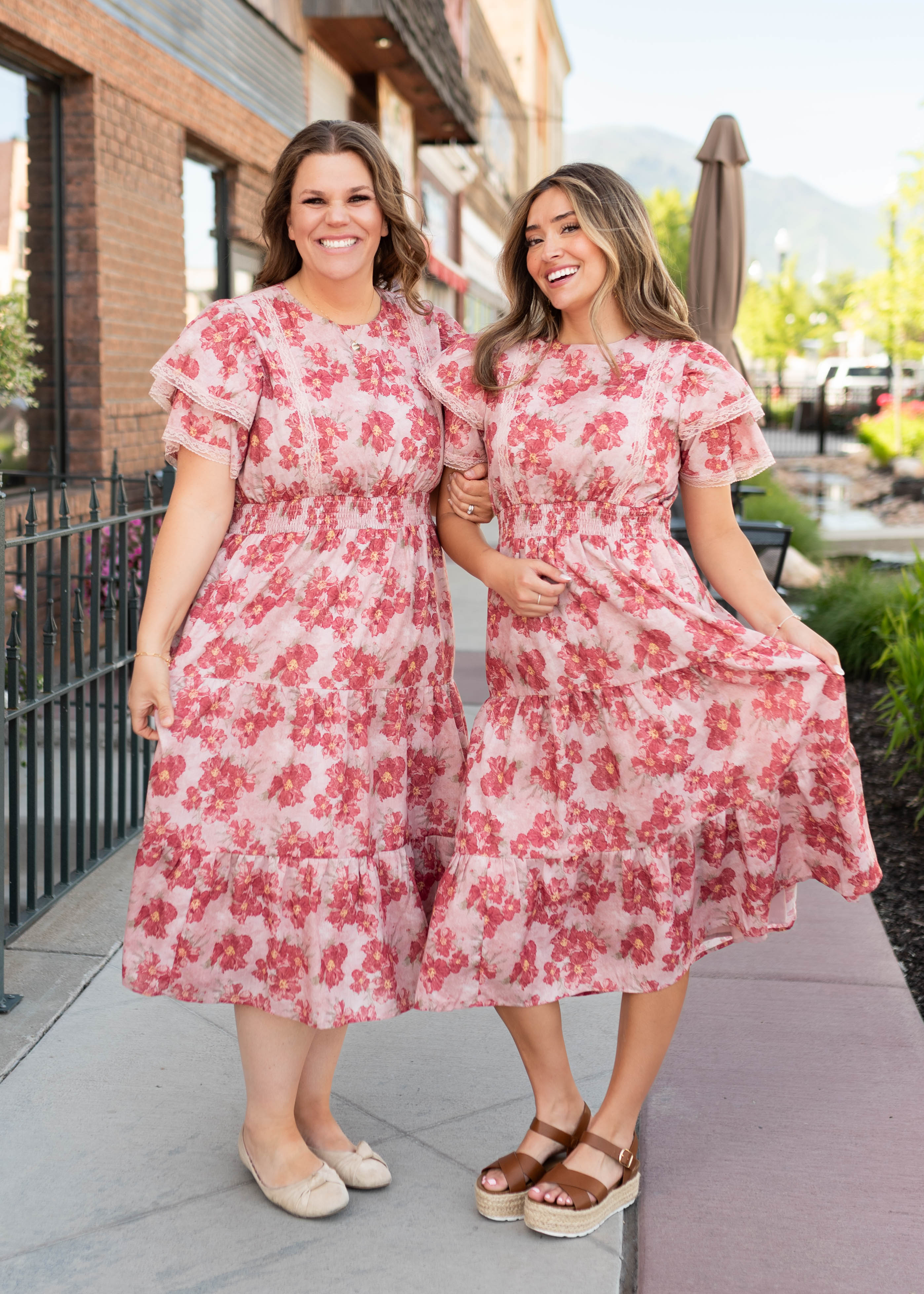 Lena & Lou Annette Dusty Pink Floral Tiered Dress